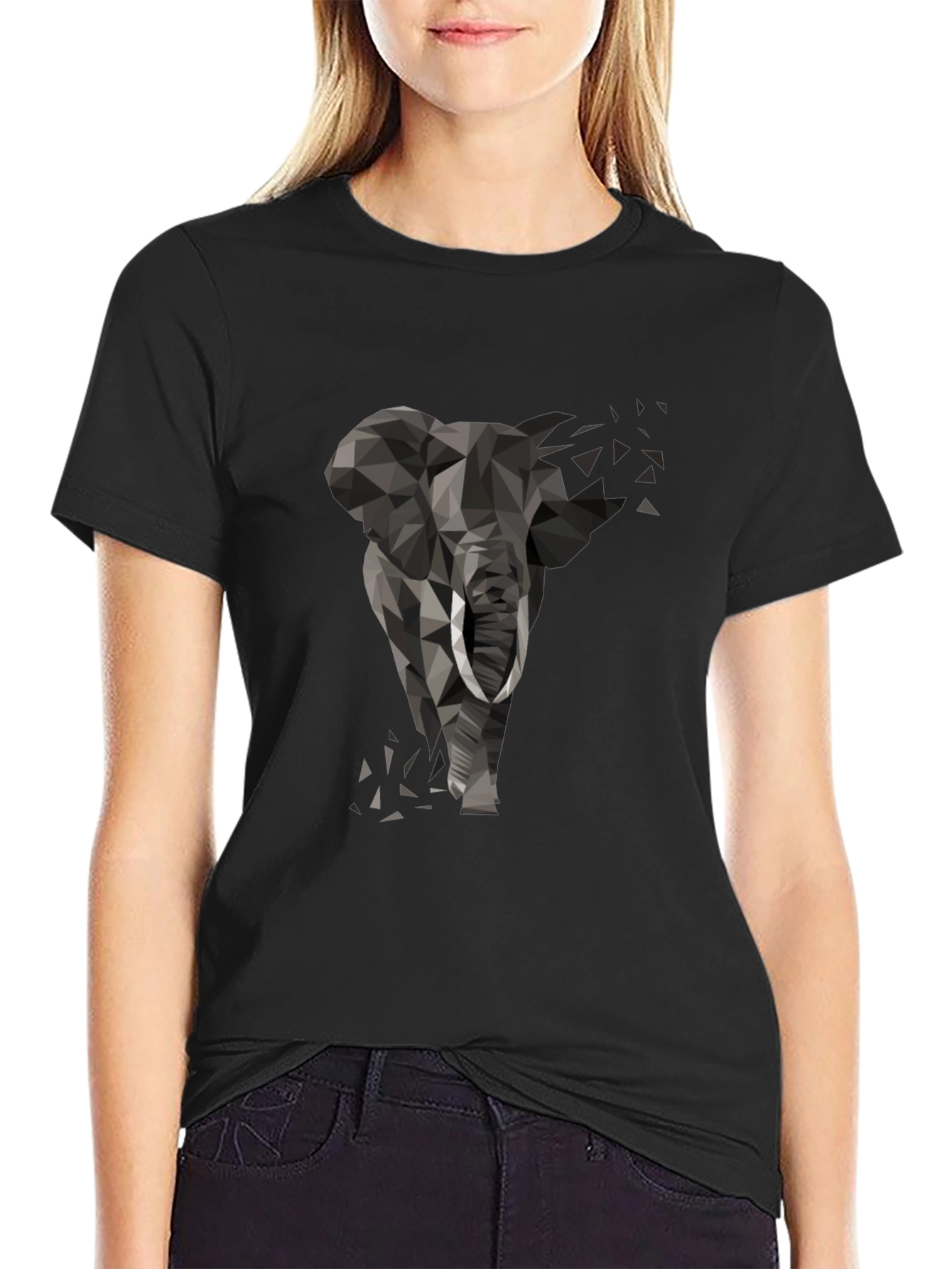 Geometric Elephant Black T-Shirt