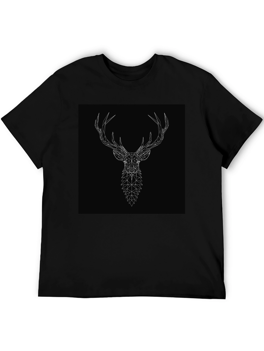 Geometric Deer Head Graphic Tee - Black