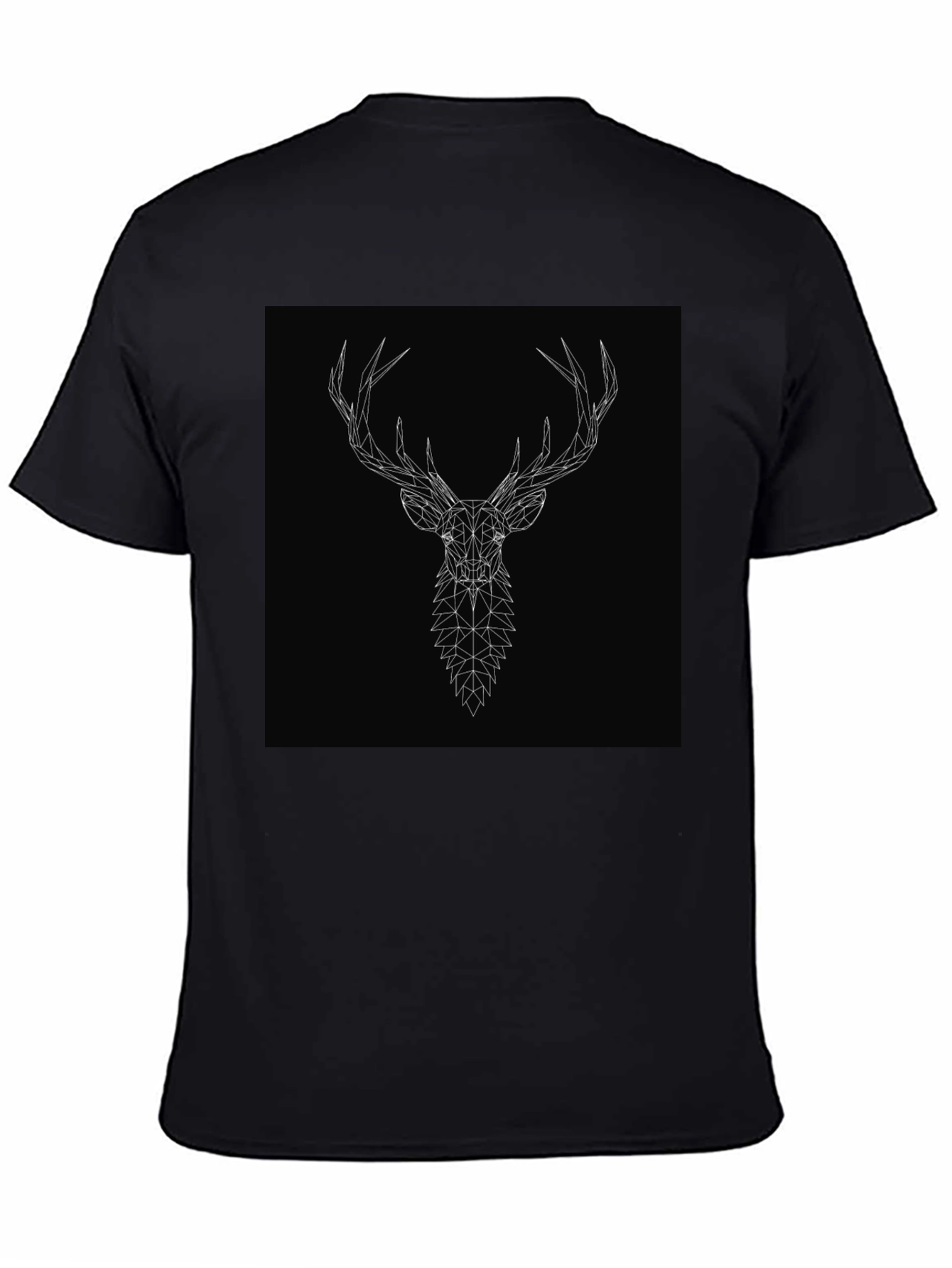 Geometric Deer Head Graphic Tee - Black