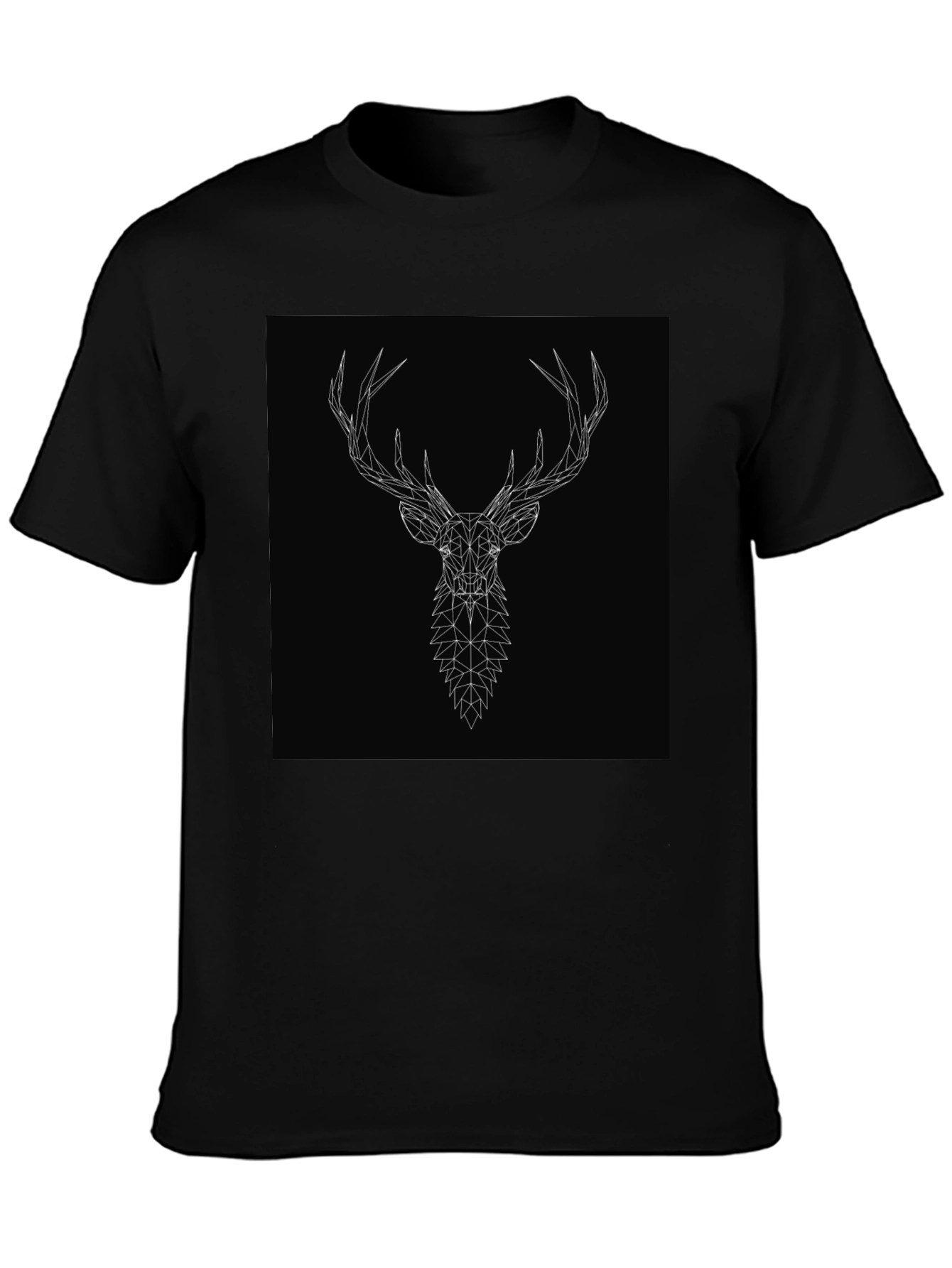 Geometric Deer Head Graphic Tee - Black