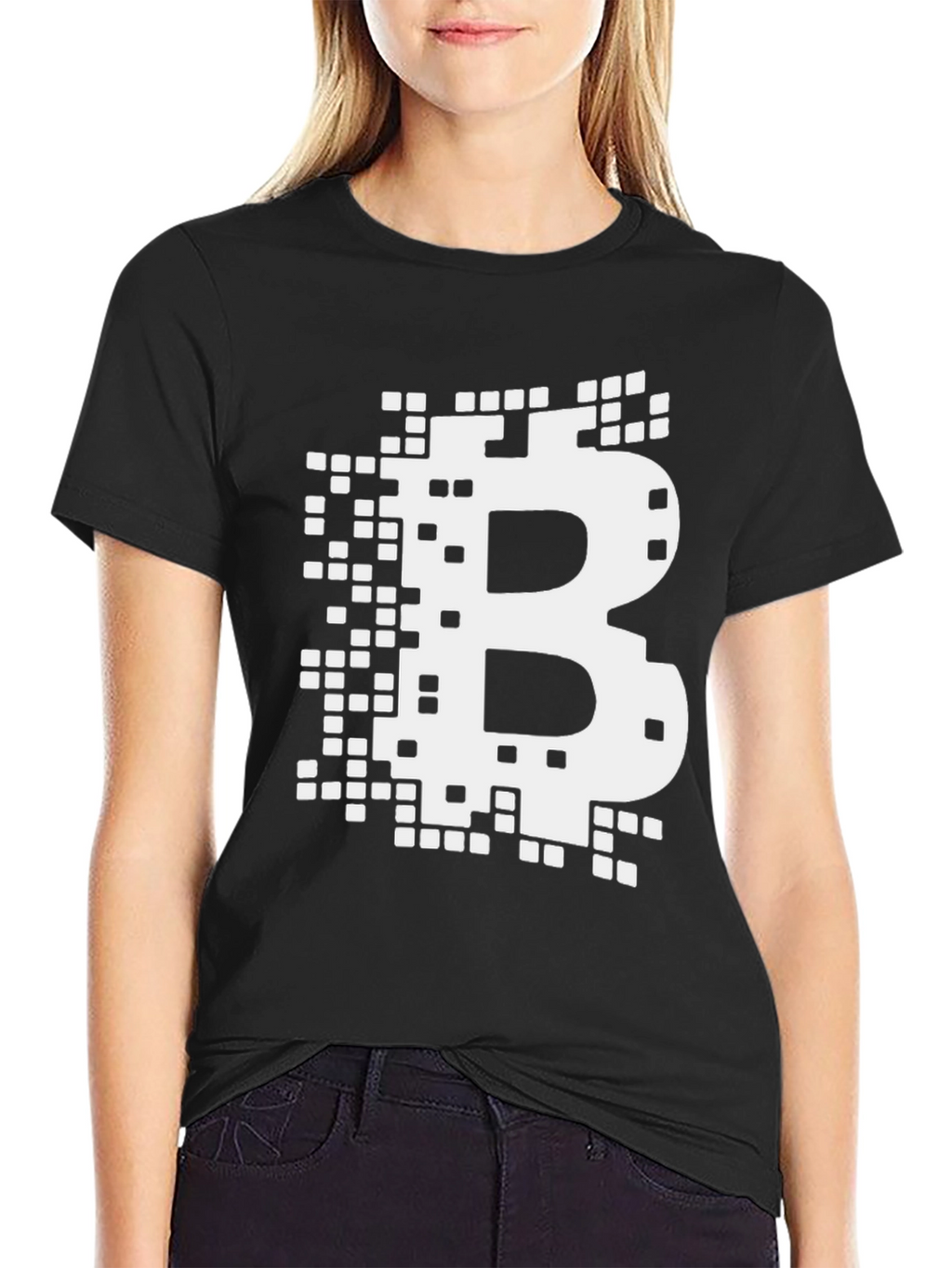 Bitcoin Pixelated B Logo Graphic Tee - Black