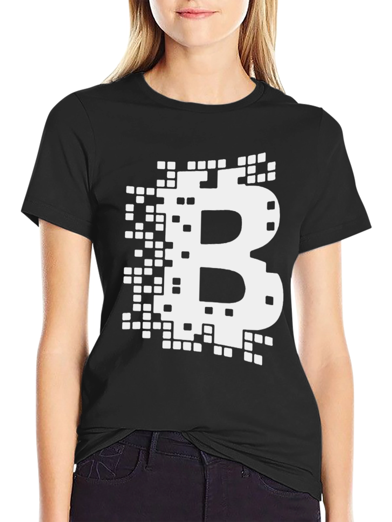 Bitcoin Pixelated B Logo Graphic Tee - Black