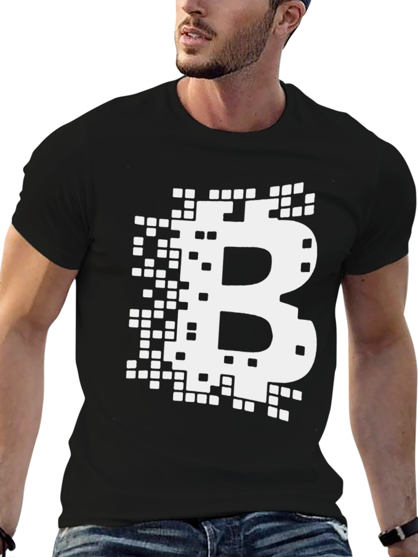 Bitcoin Pixelated B Logo Graphic Tee - Black