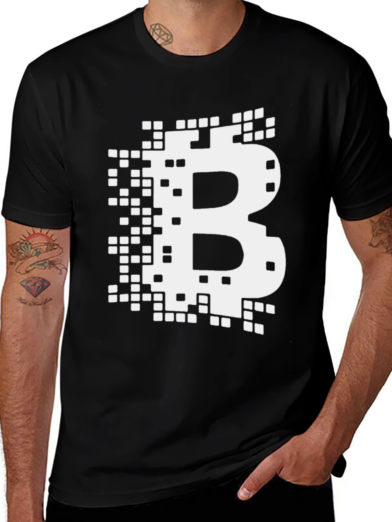 Bitcoin Pixelated B Logo Graphic Tee - Black