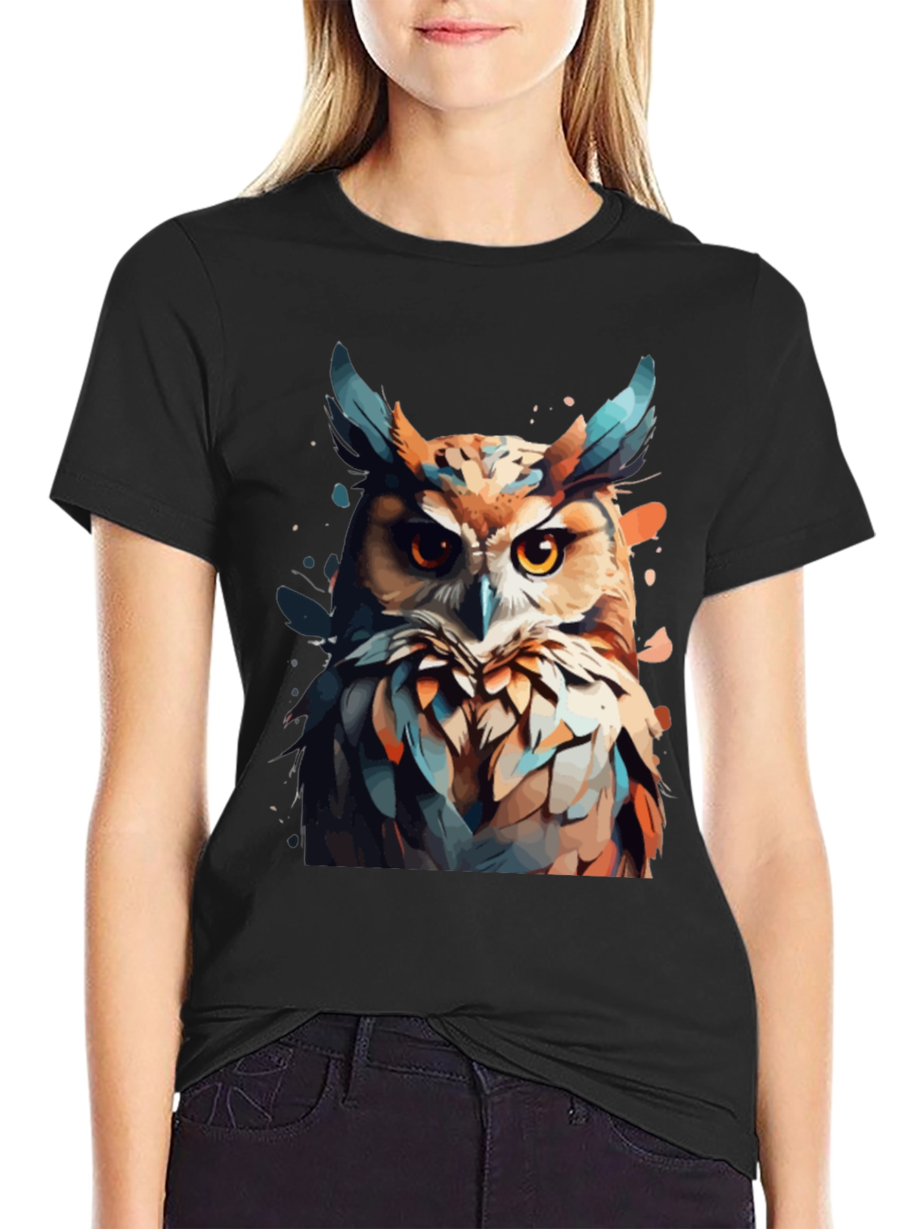 Owl Graphic Print Crew Neck T-Shirt