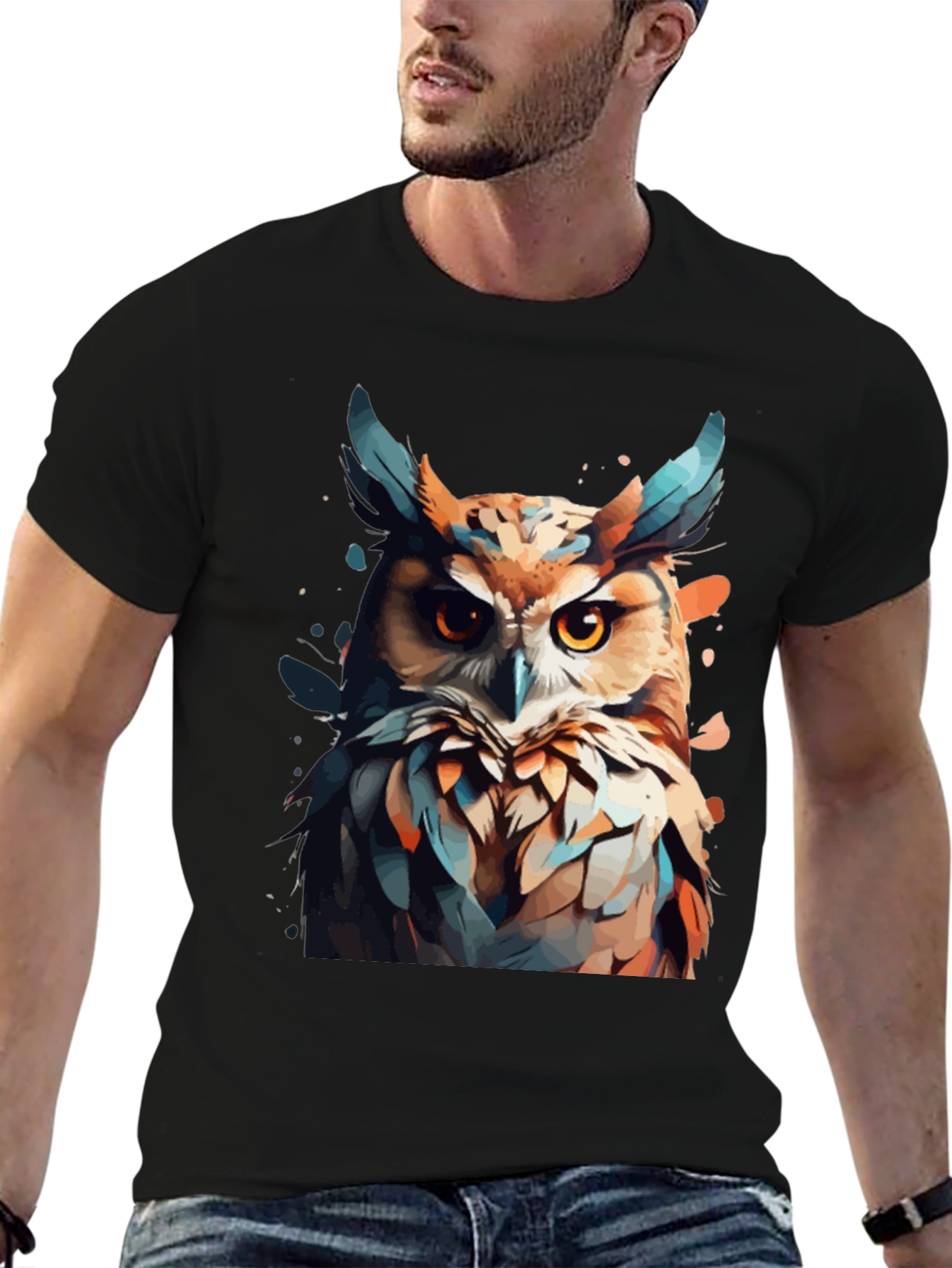 Owl Graphic Print Crew Neck T-Shirt