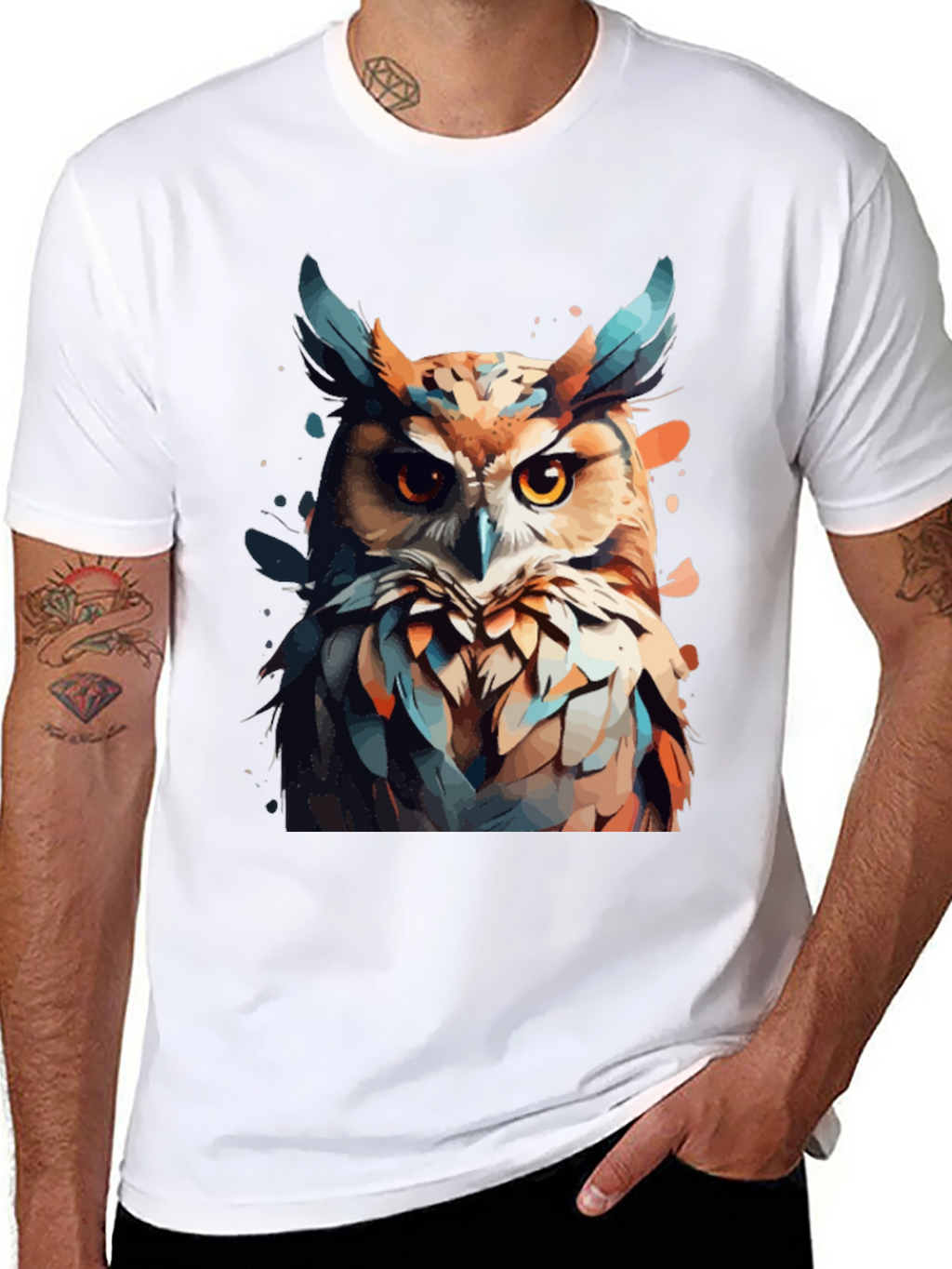 Owl Graphic Print Crew Neck T-Shirt