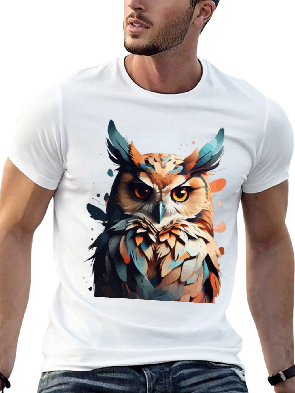 Owl Graphic Print Crew Neck T-Shirt