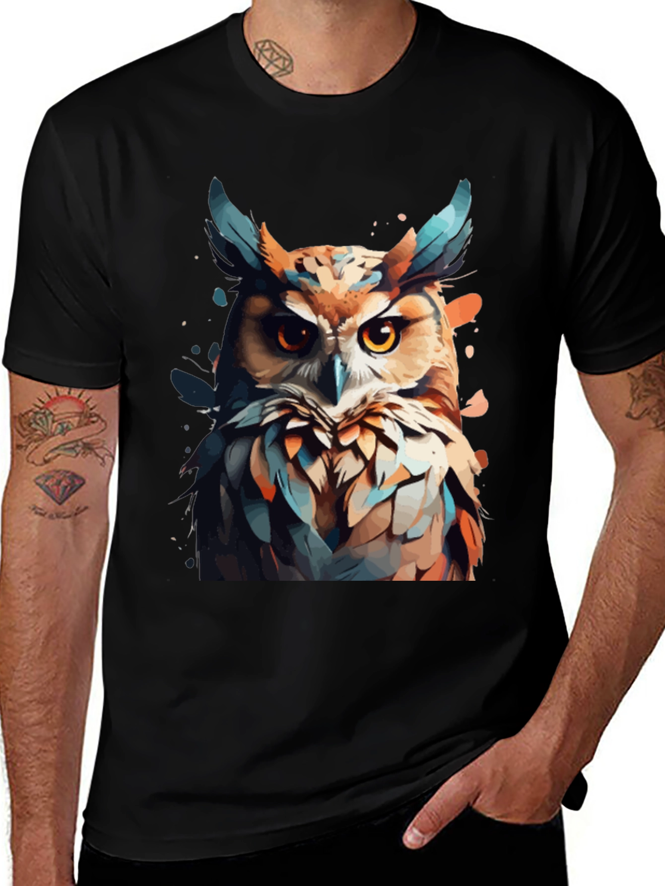 Owl Graphic Print Crew Neck T-Shirt
