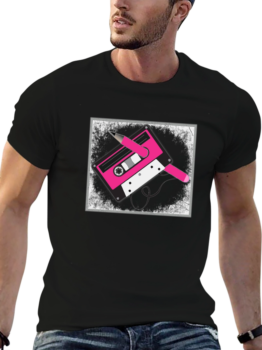 Retro Cassette Tape Graphic Tee - Black
