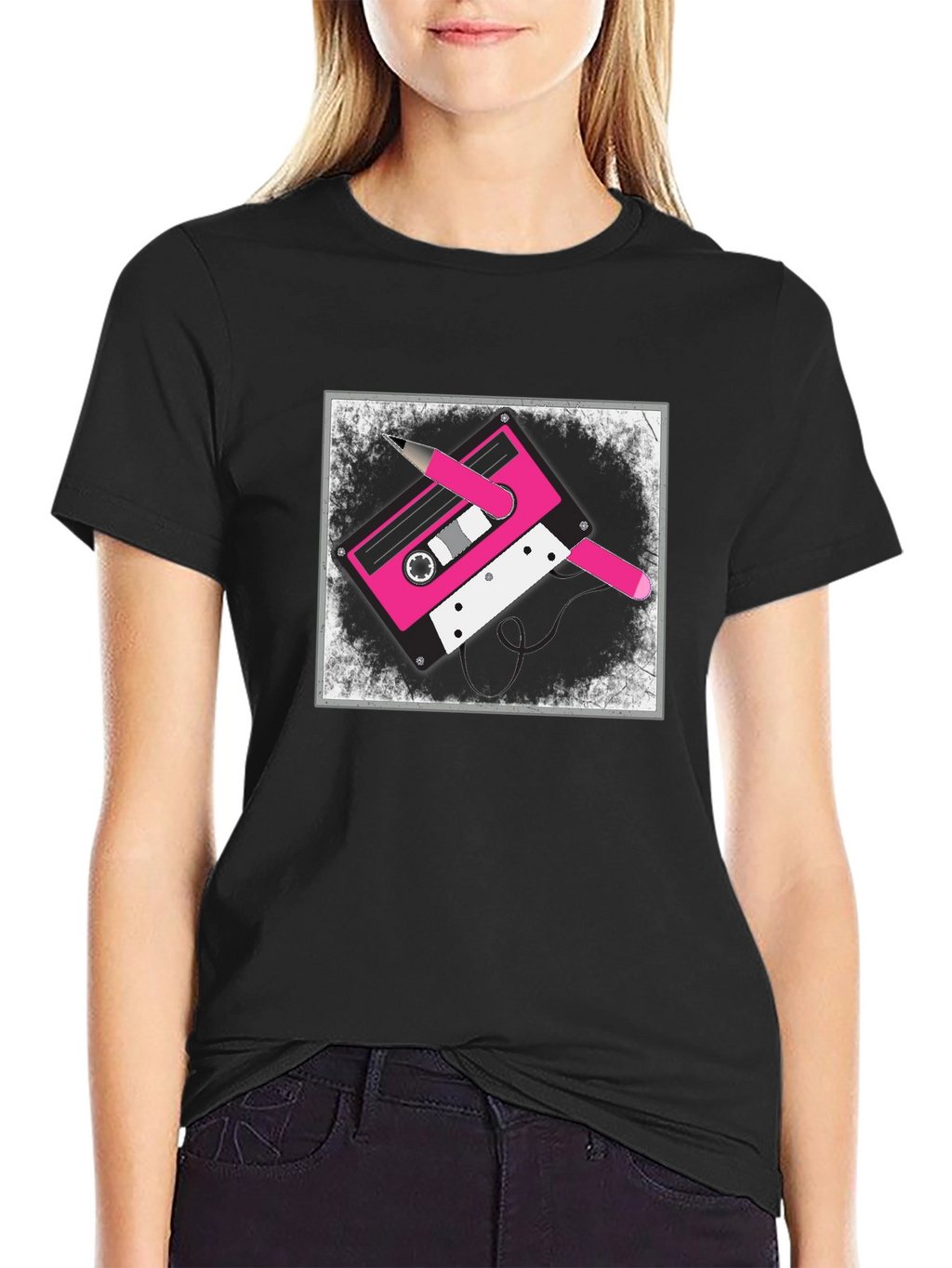 Retro Cassette Tape Graphic Tee - Black