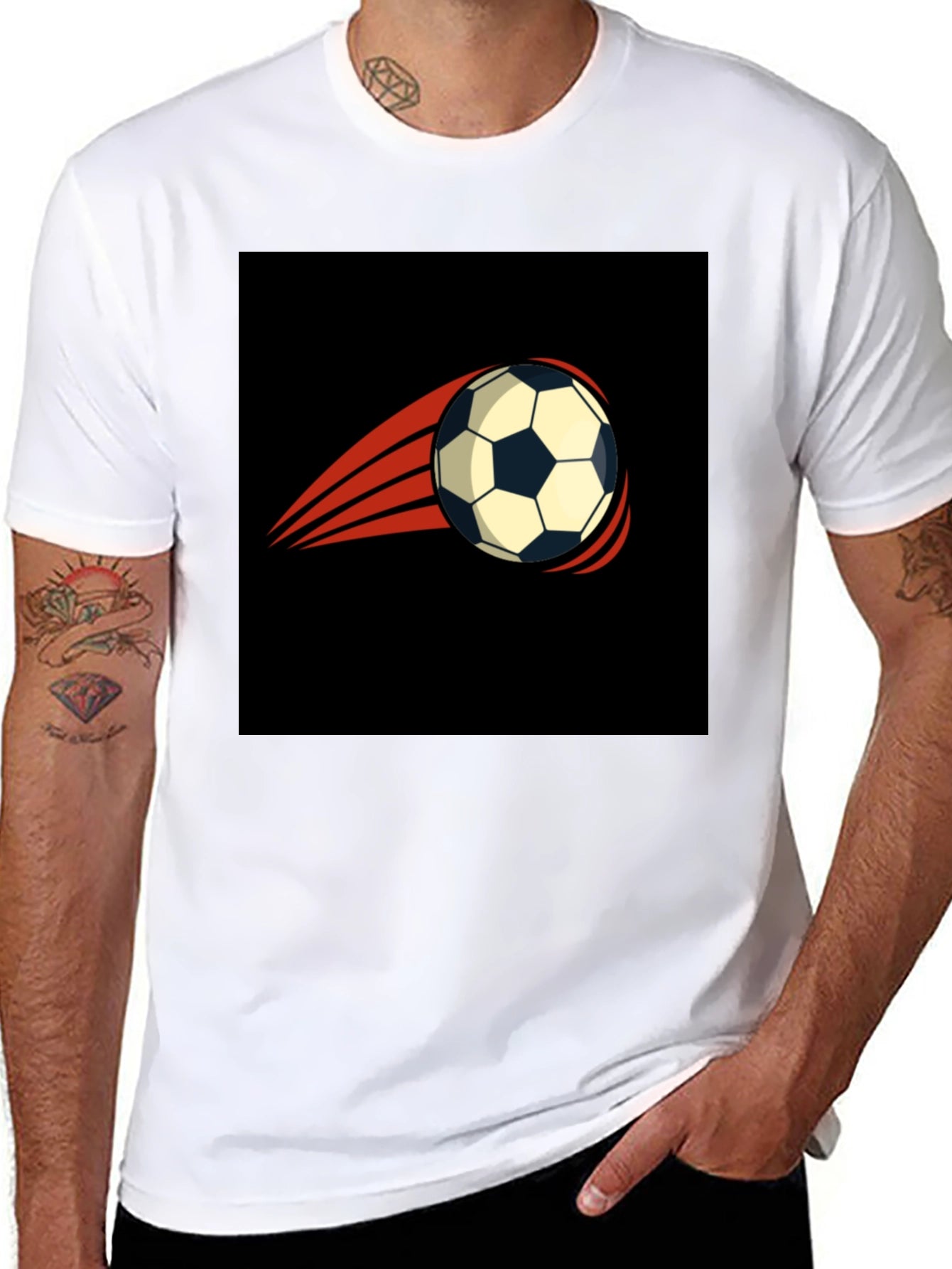 Mens Black T-Shirt with Soccer Ball Graphic