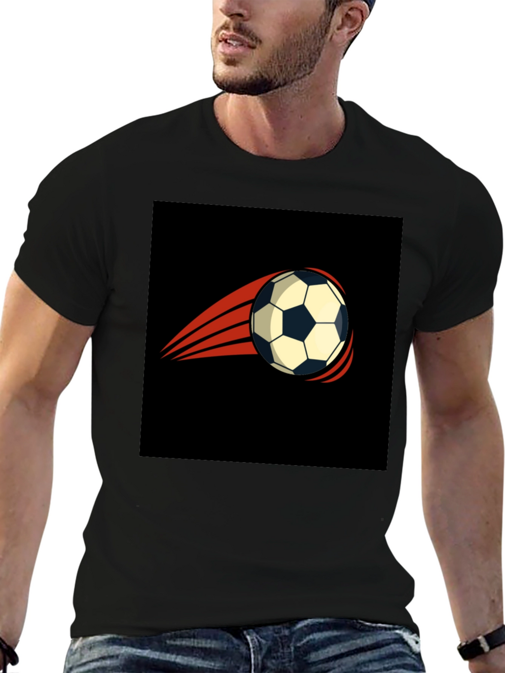 Mens Black T-Shirt with Soccer Ball Graphic