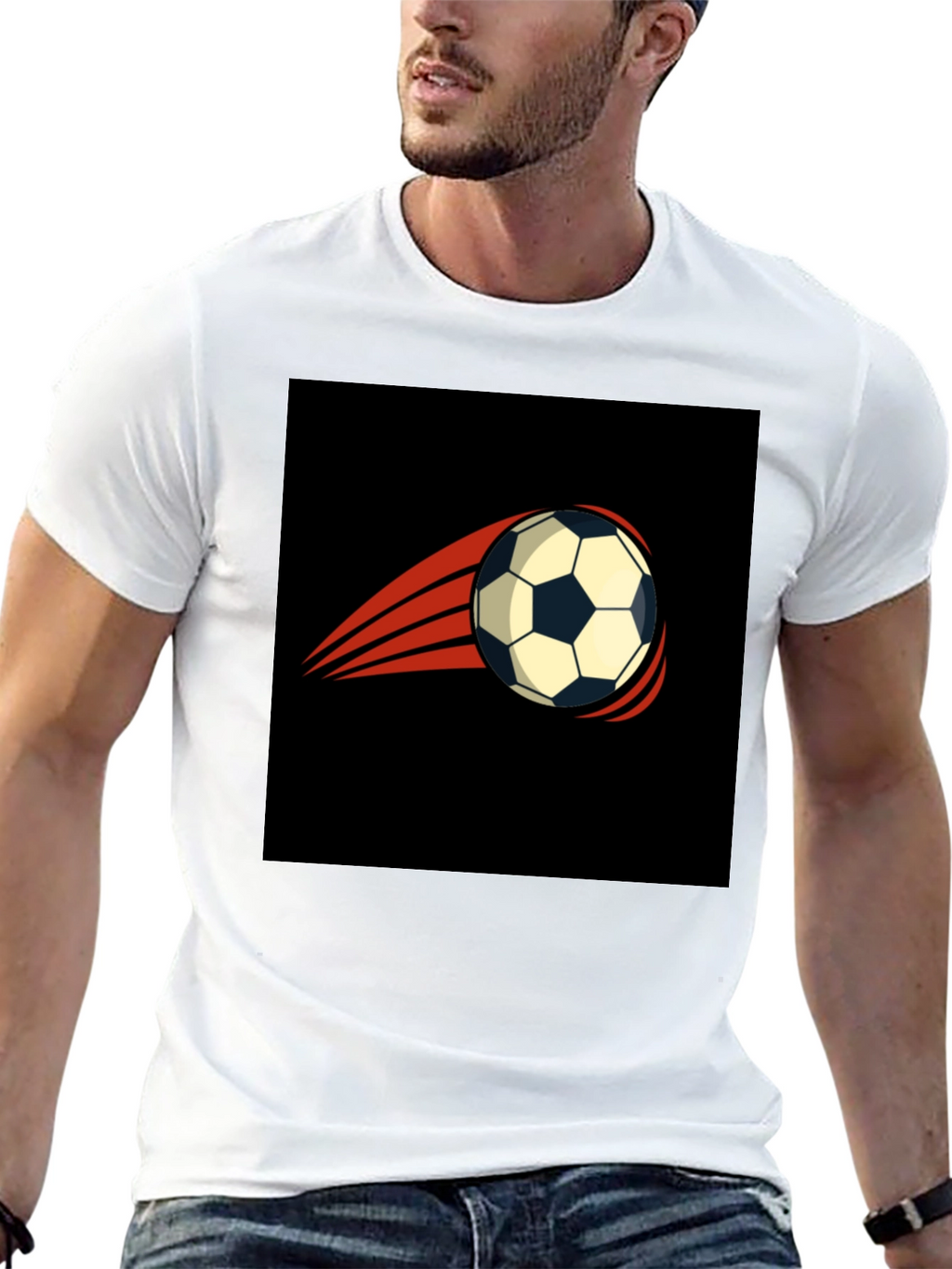 Mens Black T-Shirt with Soccer Ball Graphic