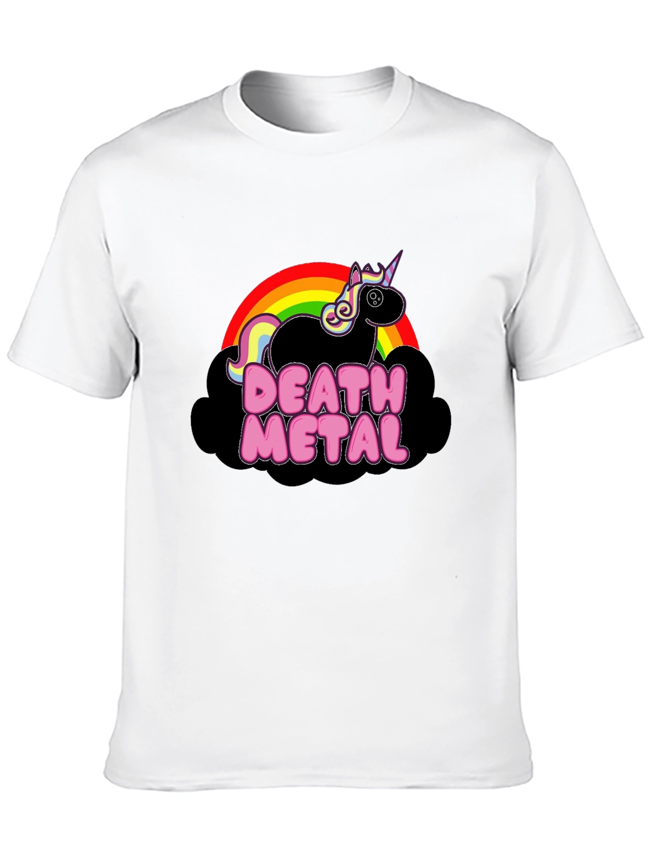 Death Metal Unicorn Black T-Shirt Rainbow Cloud Graphic Tee