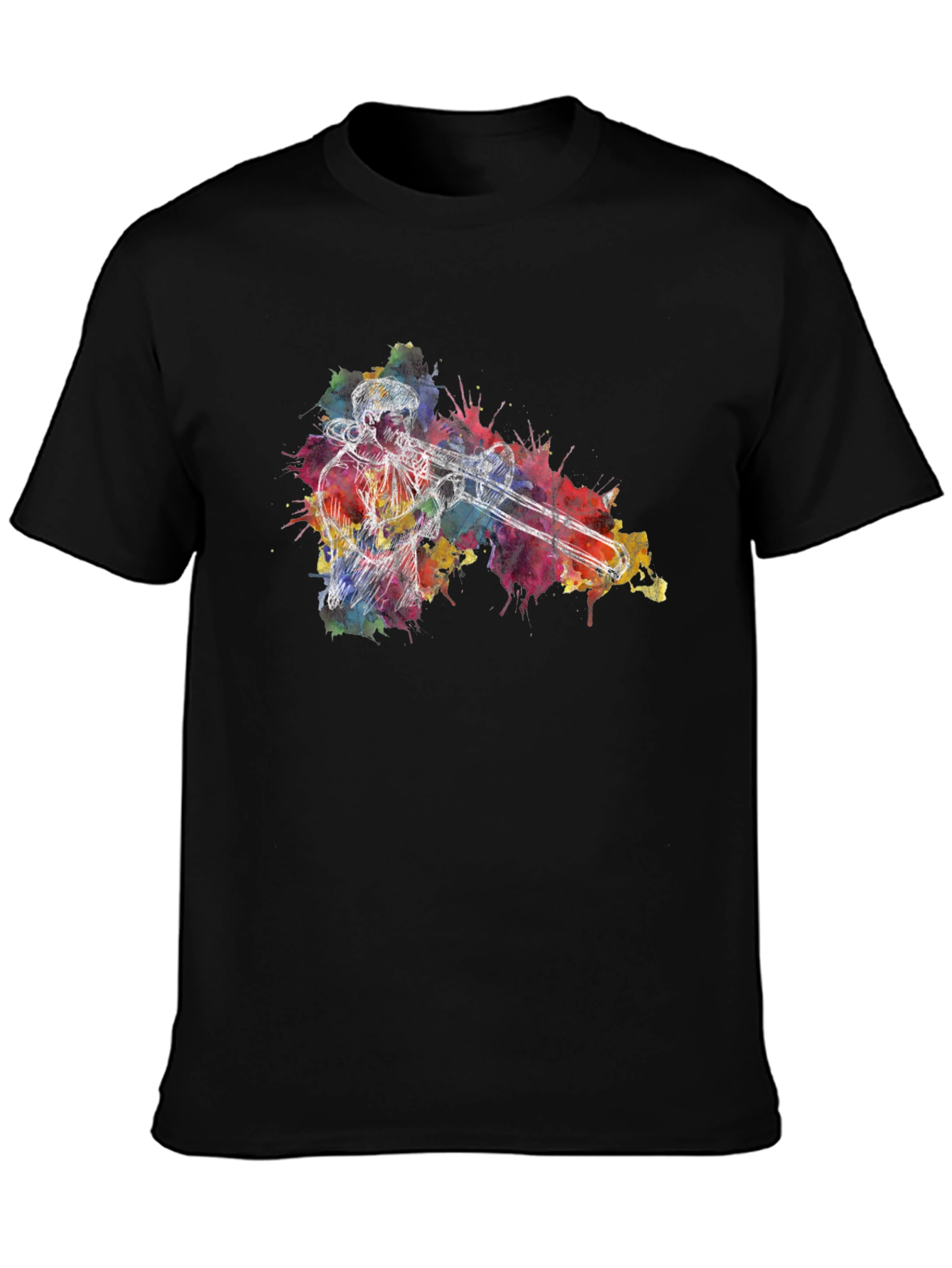 Trombone Player Watercolor Black T-Shirt