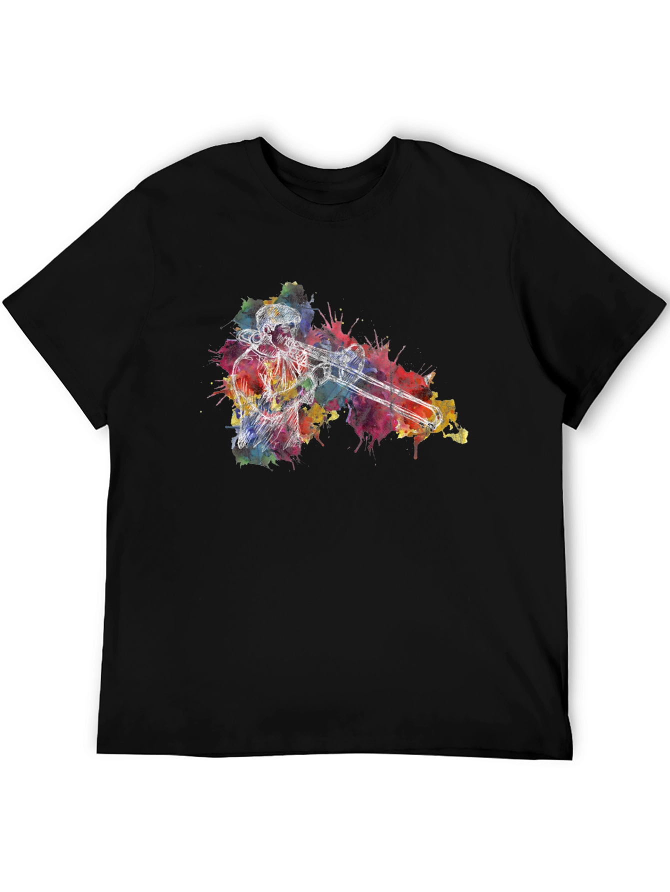 Trombone Player Watercolor Black T-Shirt
