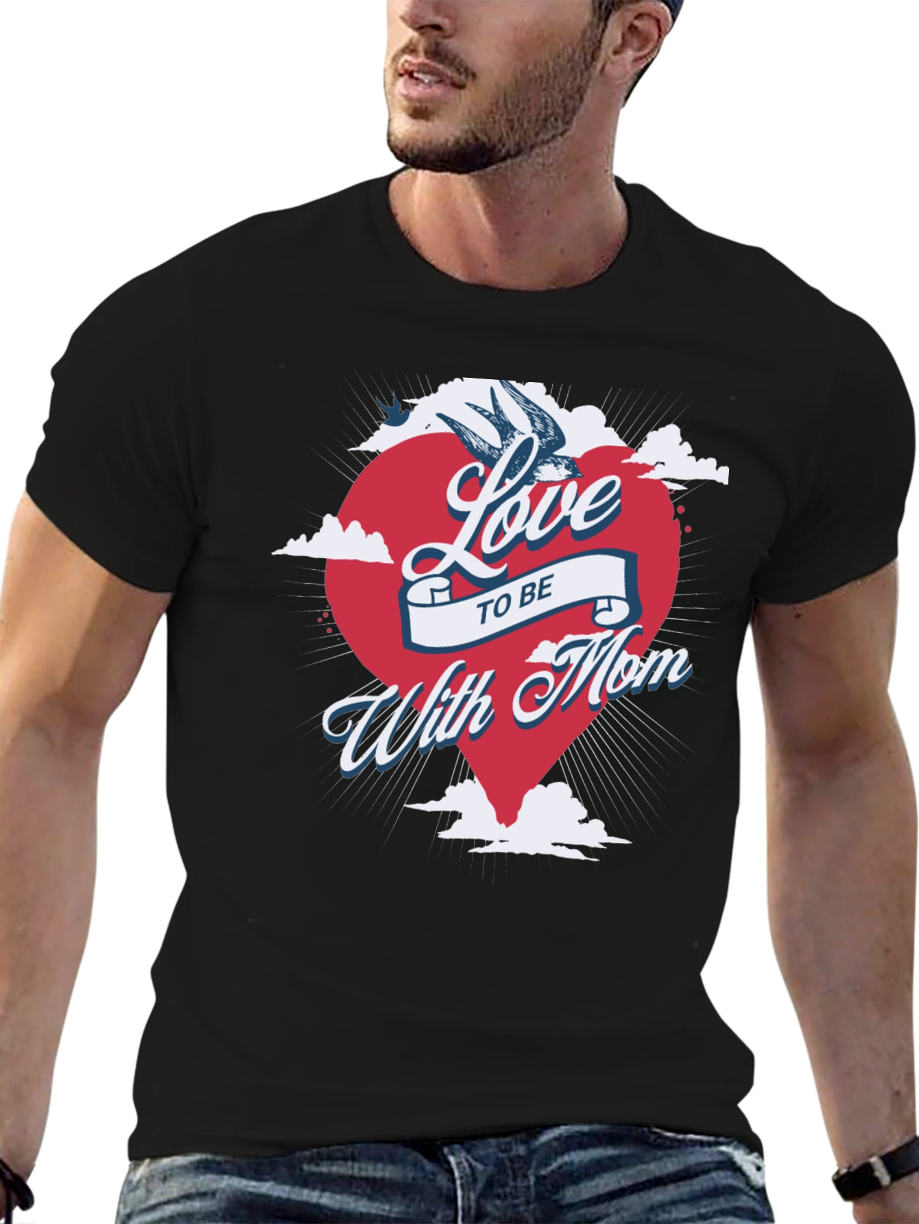 Love to be with Mom Graphic Tee - Mens Black T-Shirt