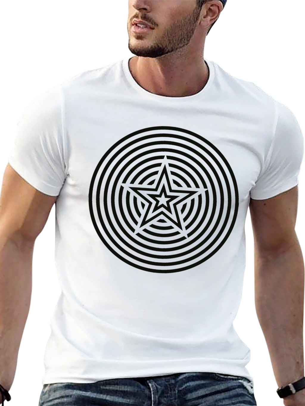 Mens Black Star Circle Graphic T-Shirt