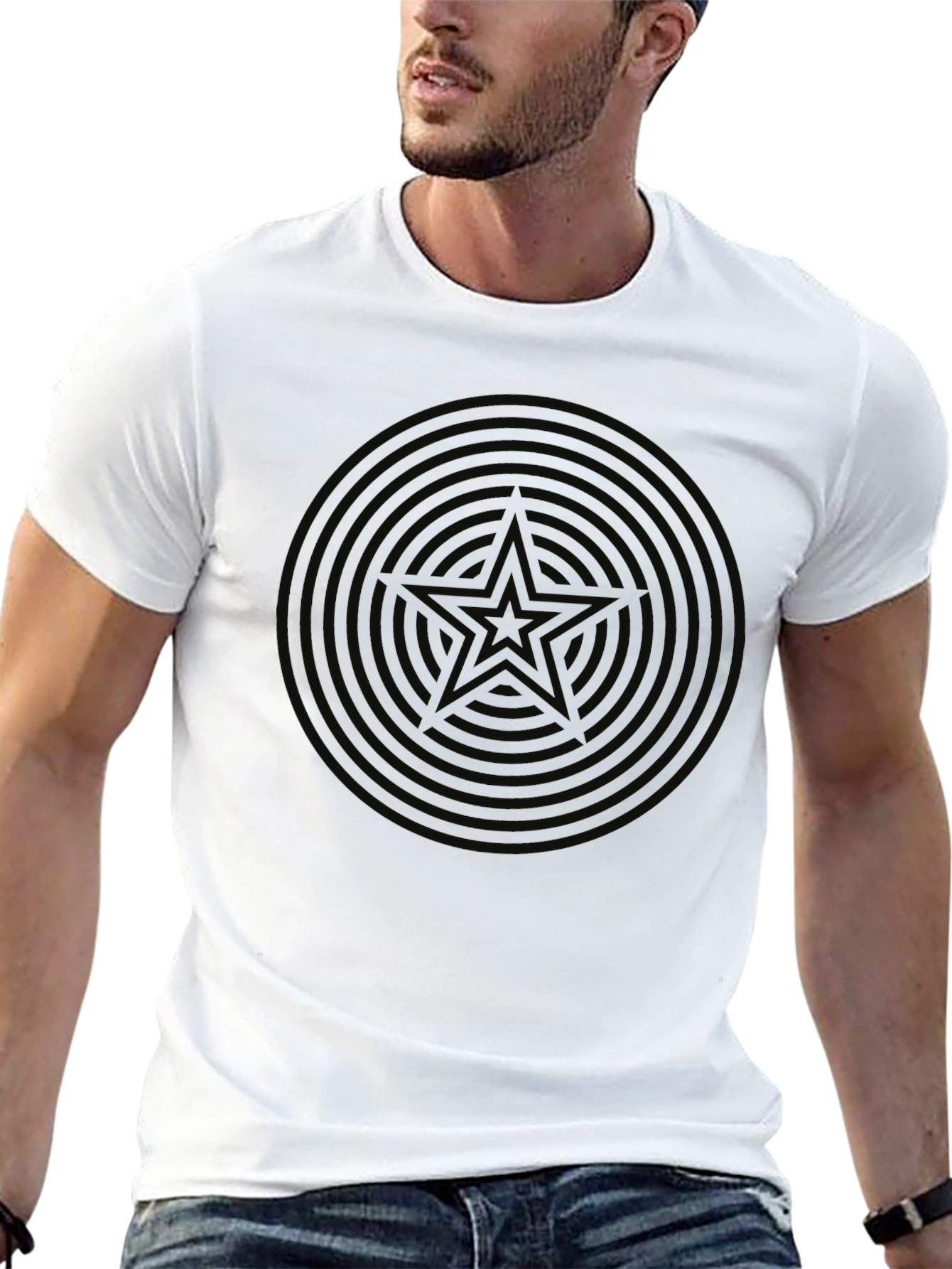 Mens Black Star Circle Graphic T-Shirt