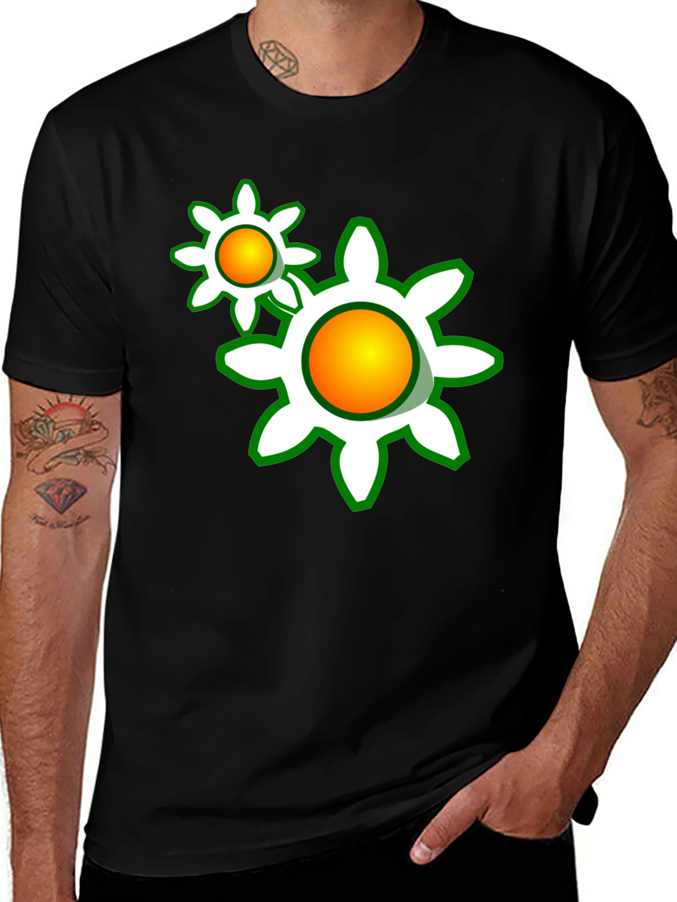 Funky Floral Graphic Tee - Black Cotton Comfort
