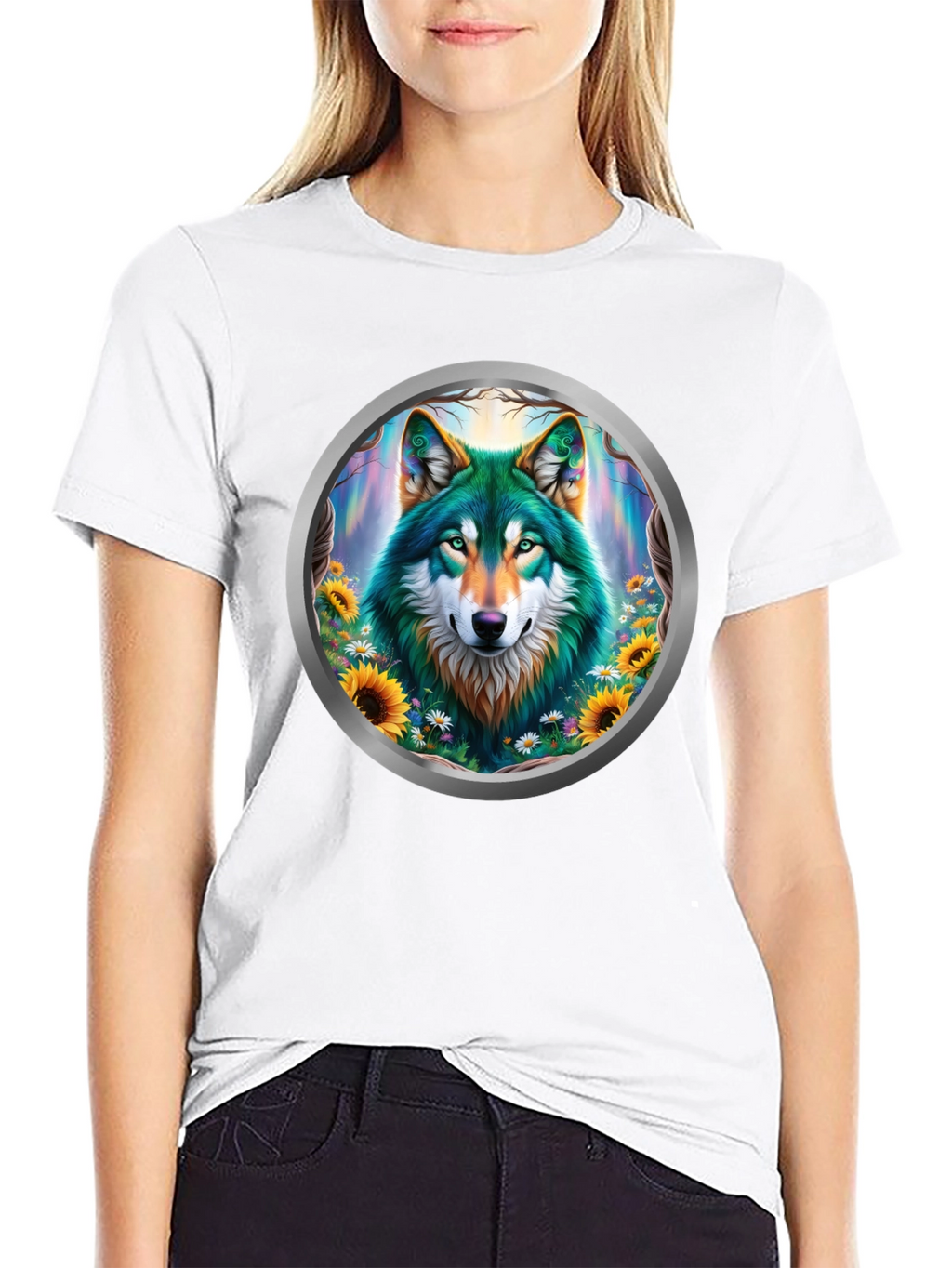 Wolf Circle Graphic T-Shirt - Nature Art