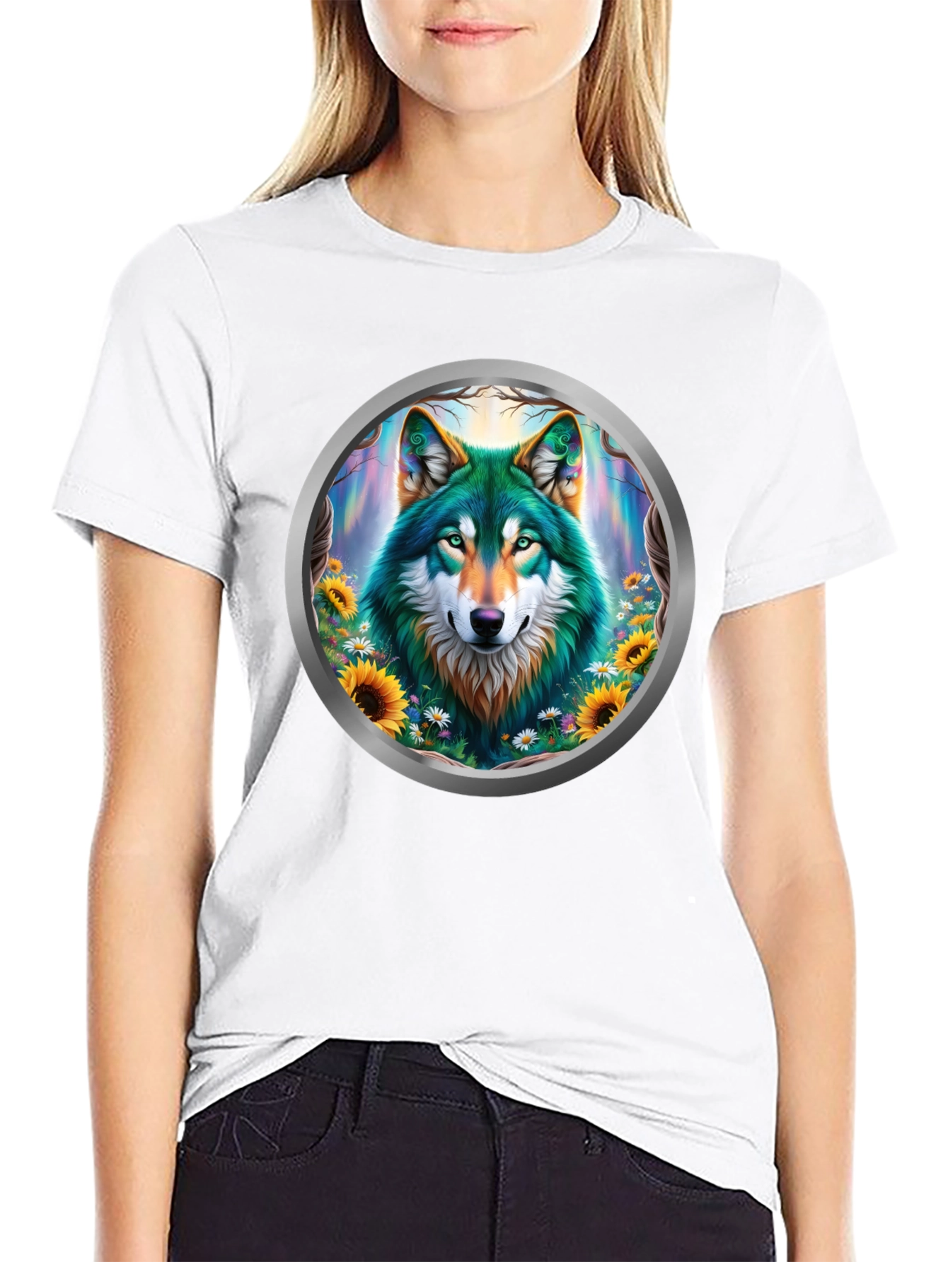 Wolf Circle Graphic T-Shirt - Nature Art