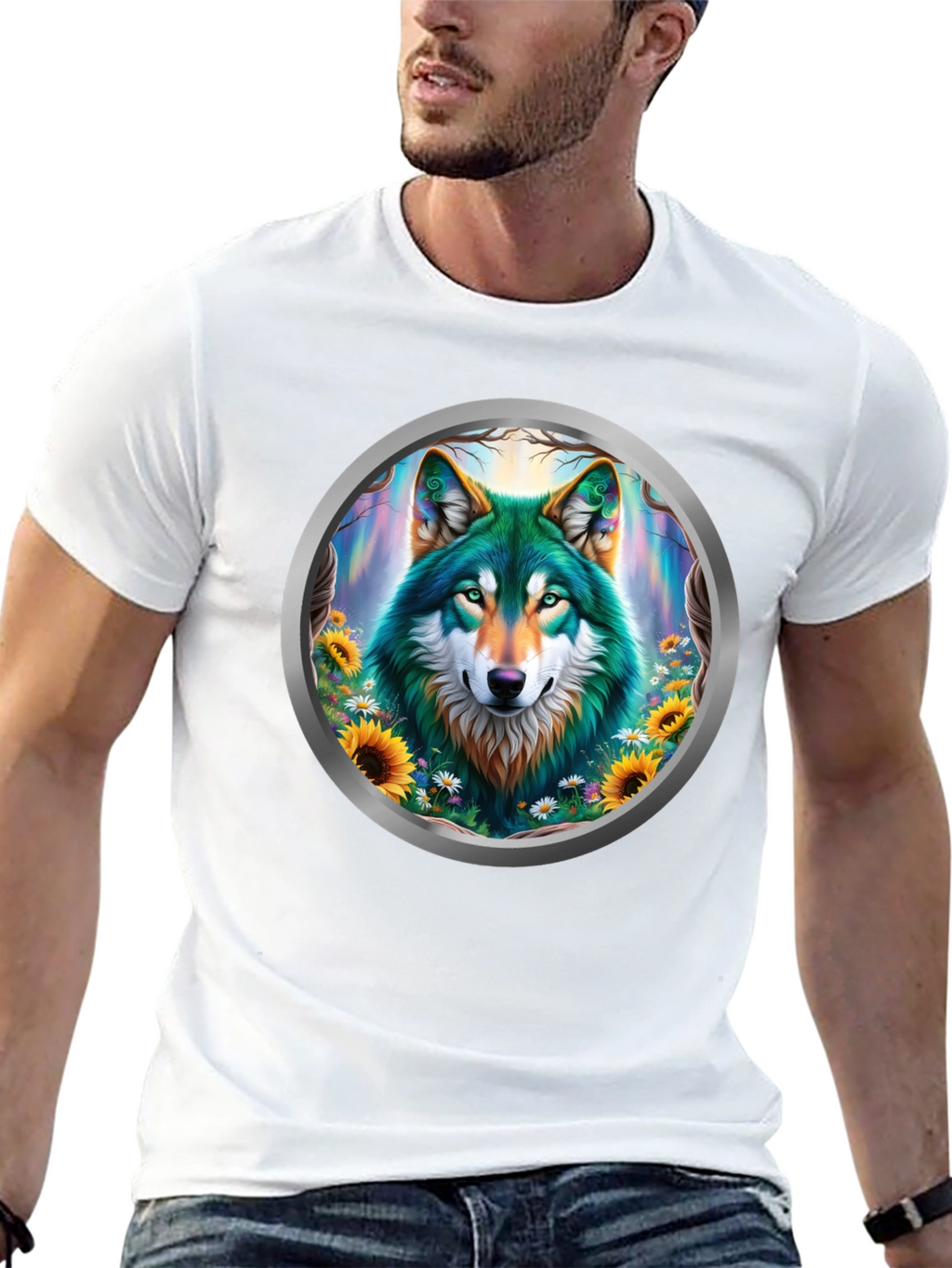 Wolf Circle Graphic T-Shirt - Nature Art