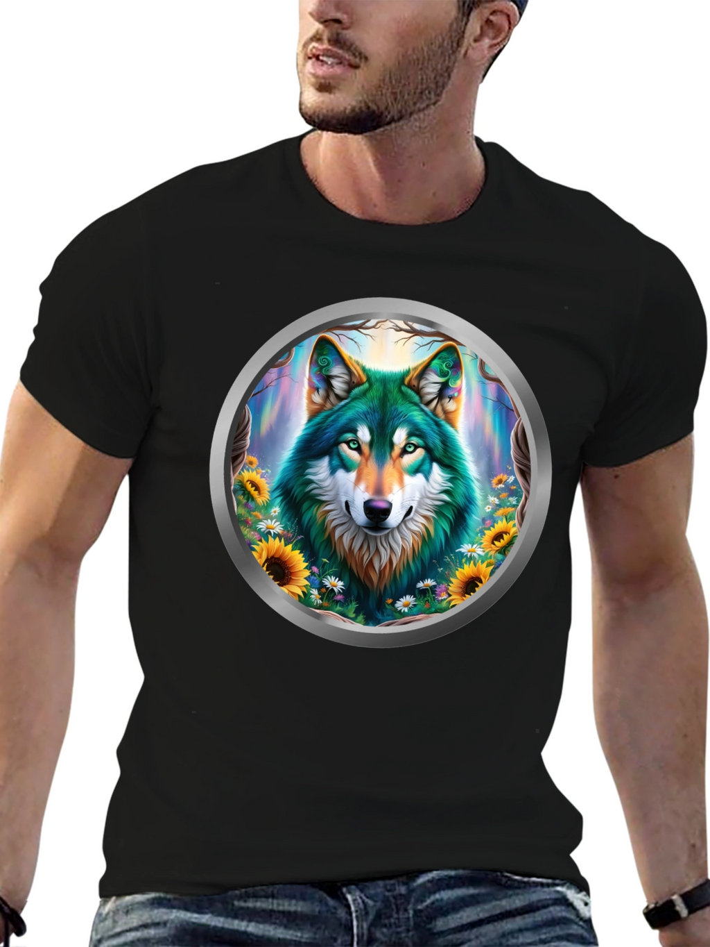 Wolf Circle Graphic T-Shirt - Nature Art