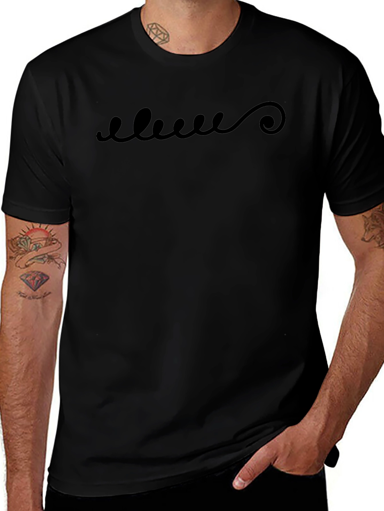 Mens Black Graphic Tee - Swirl Design