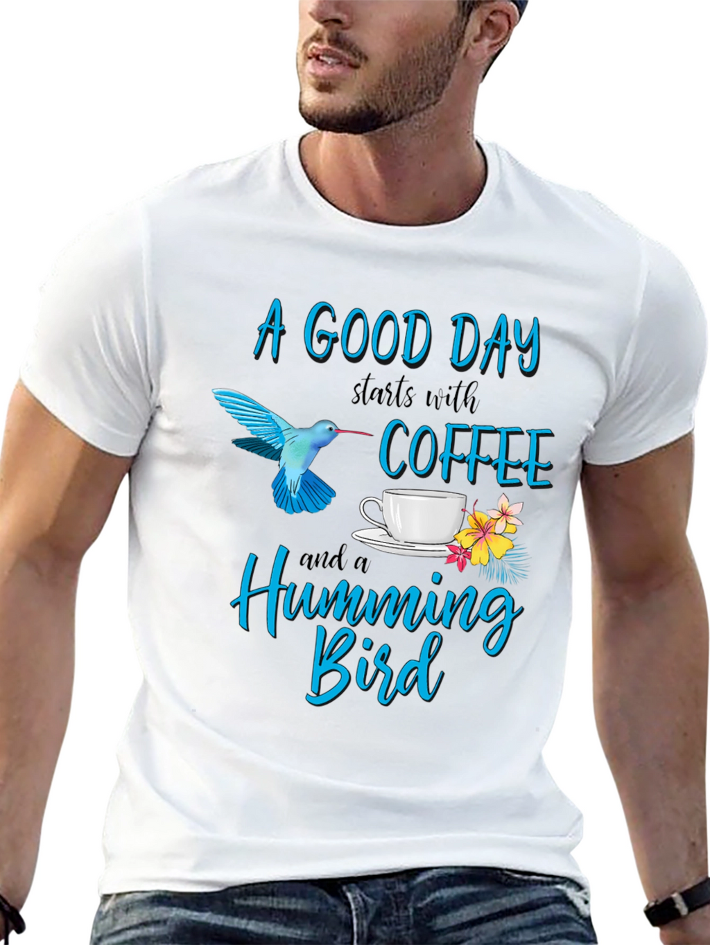 Hummingbird & Coffee Graphic T-Shirt