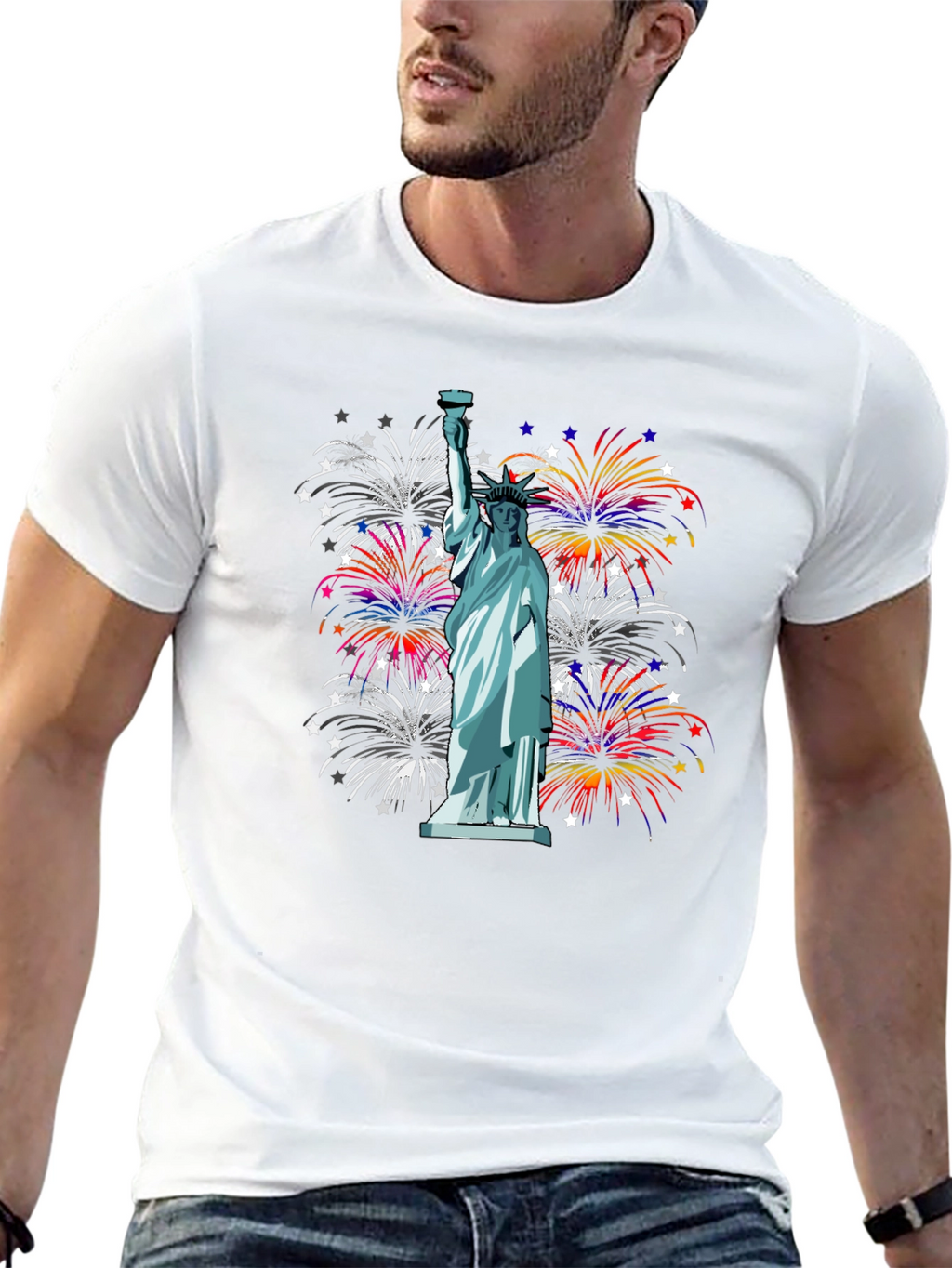 Statue of Liberty Fireworks Graphic Tee