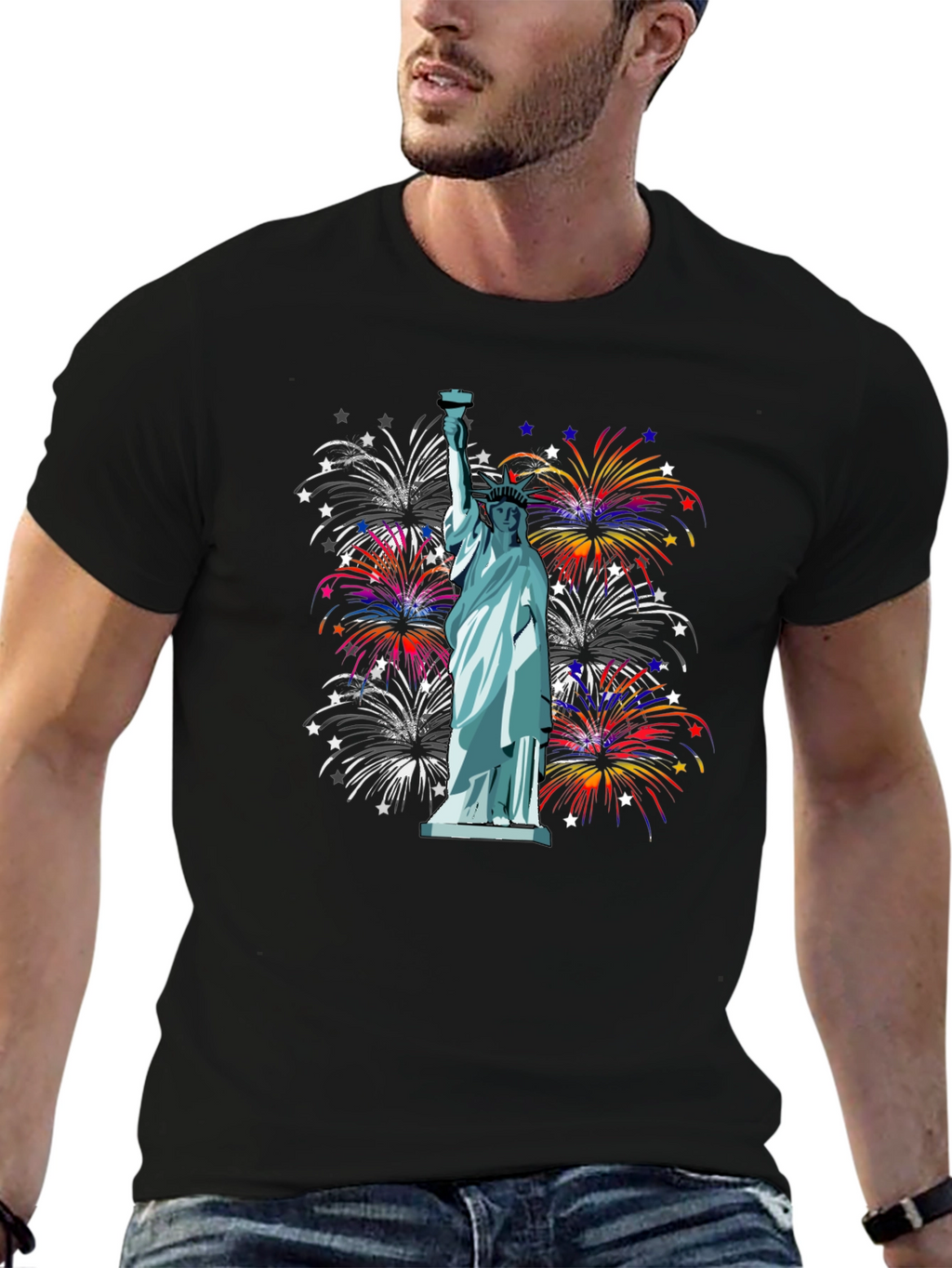 Statue of Liberty Fireworks Graphic Tee