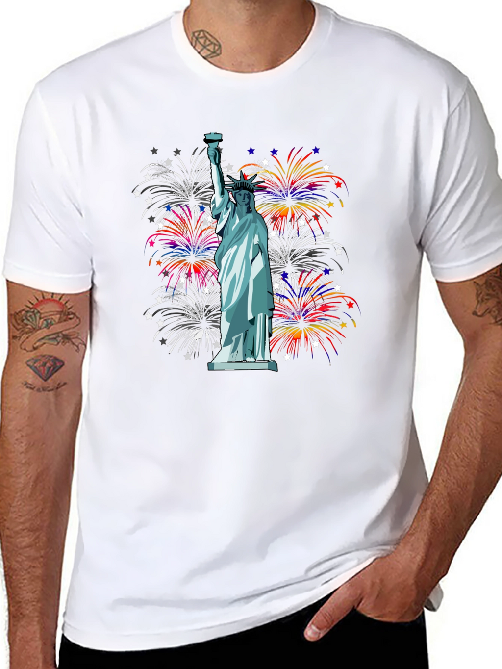 Statue of Liberty Fireworks Graphic Tee