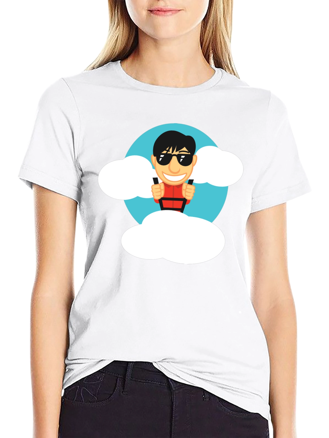 Cartoon Skydiver Black T-Shirt