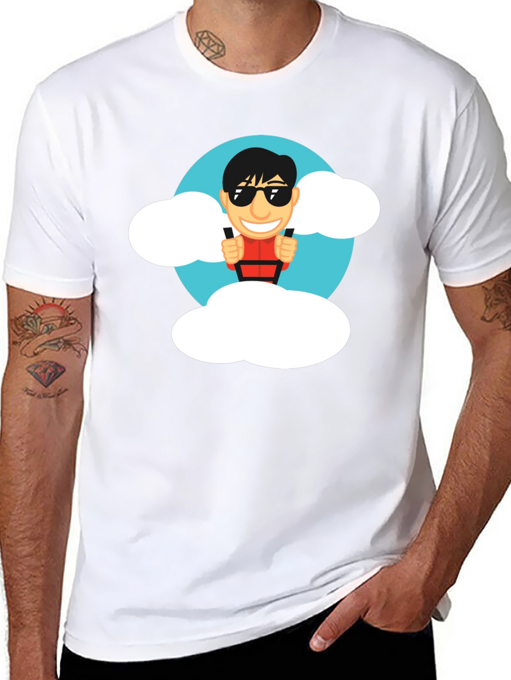 Cartoon Skydiver Black T-Shirt