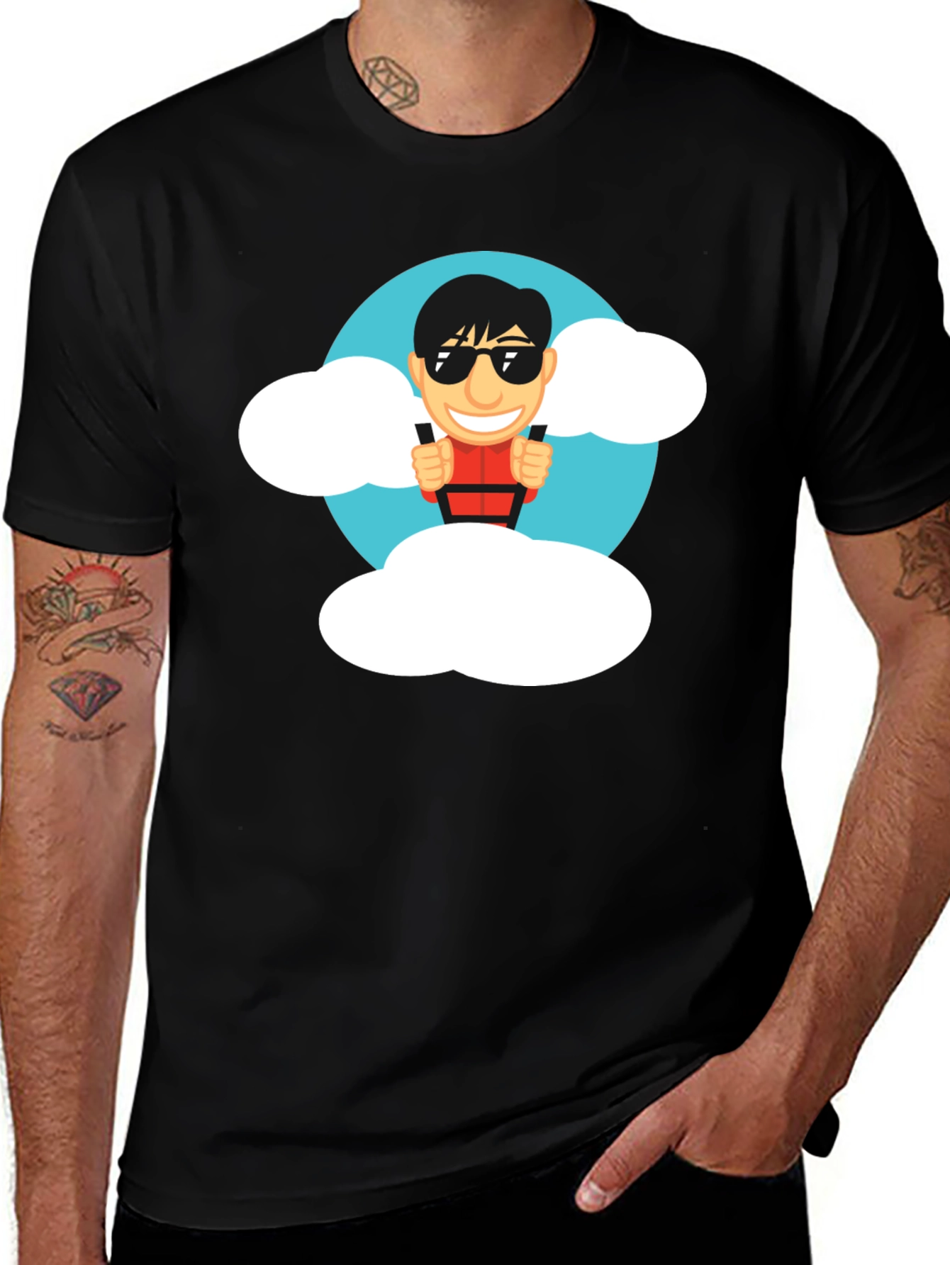 Cartoon Skydiver Black T-Shirt