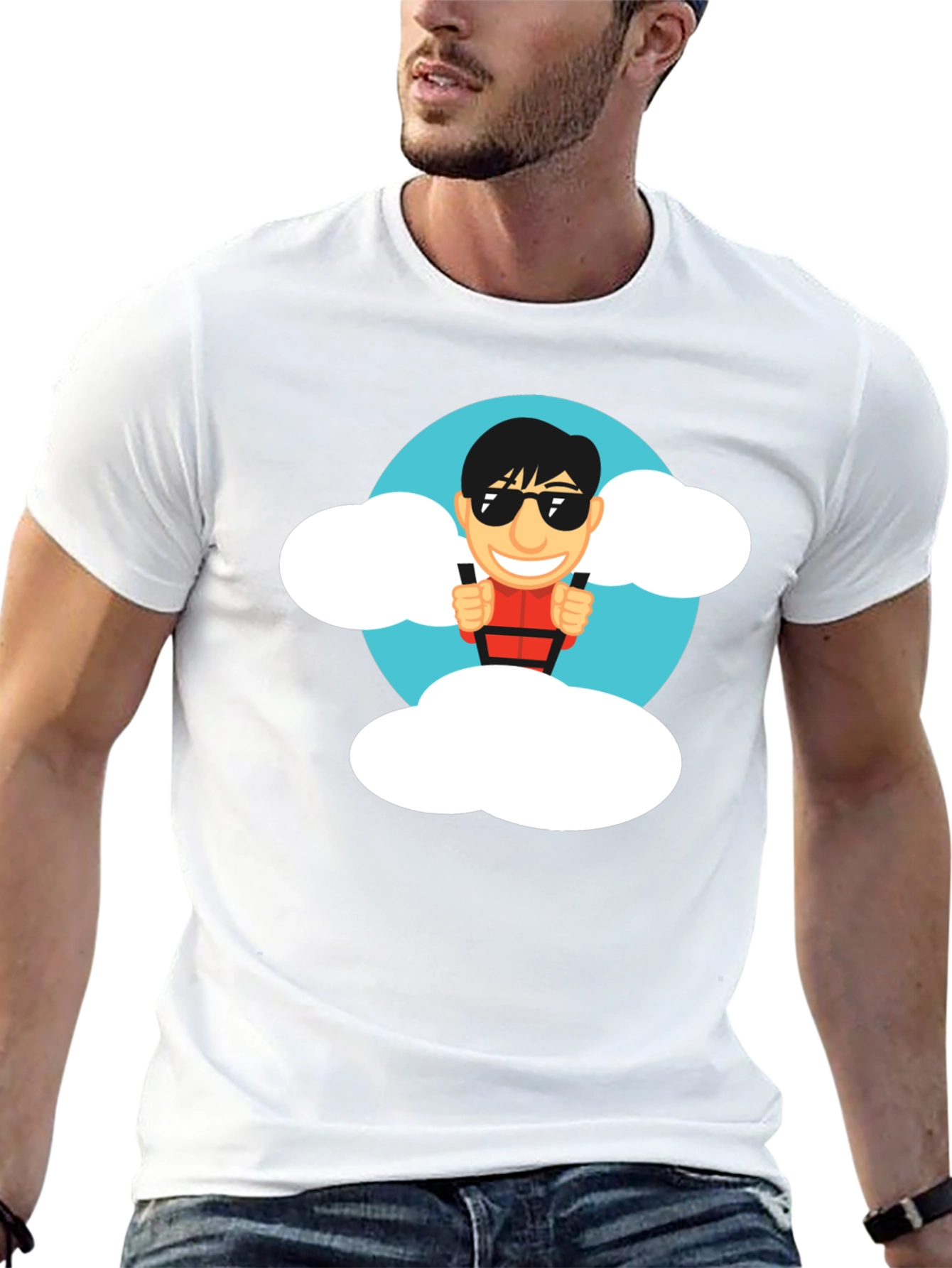 Cartoon Skydiver Black T-Shirt