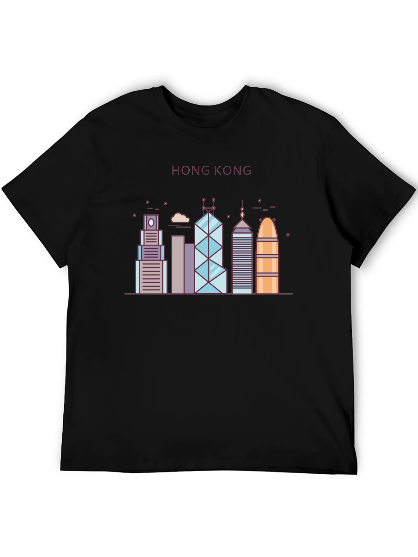 Hong Kong Skyline Graphic Tee - Black Cotton Blend