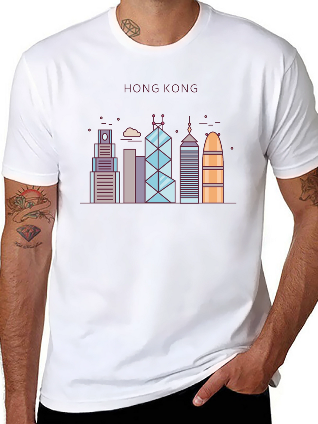 Hong Kong Skyline Graphic Tee - Black Cotton Blend