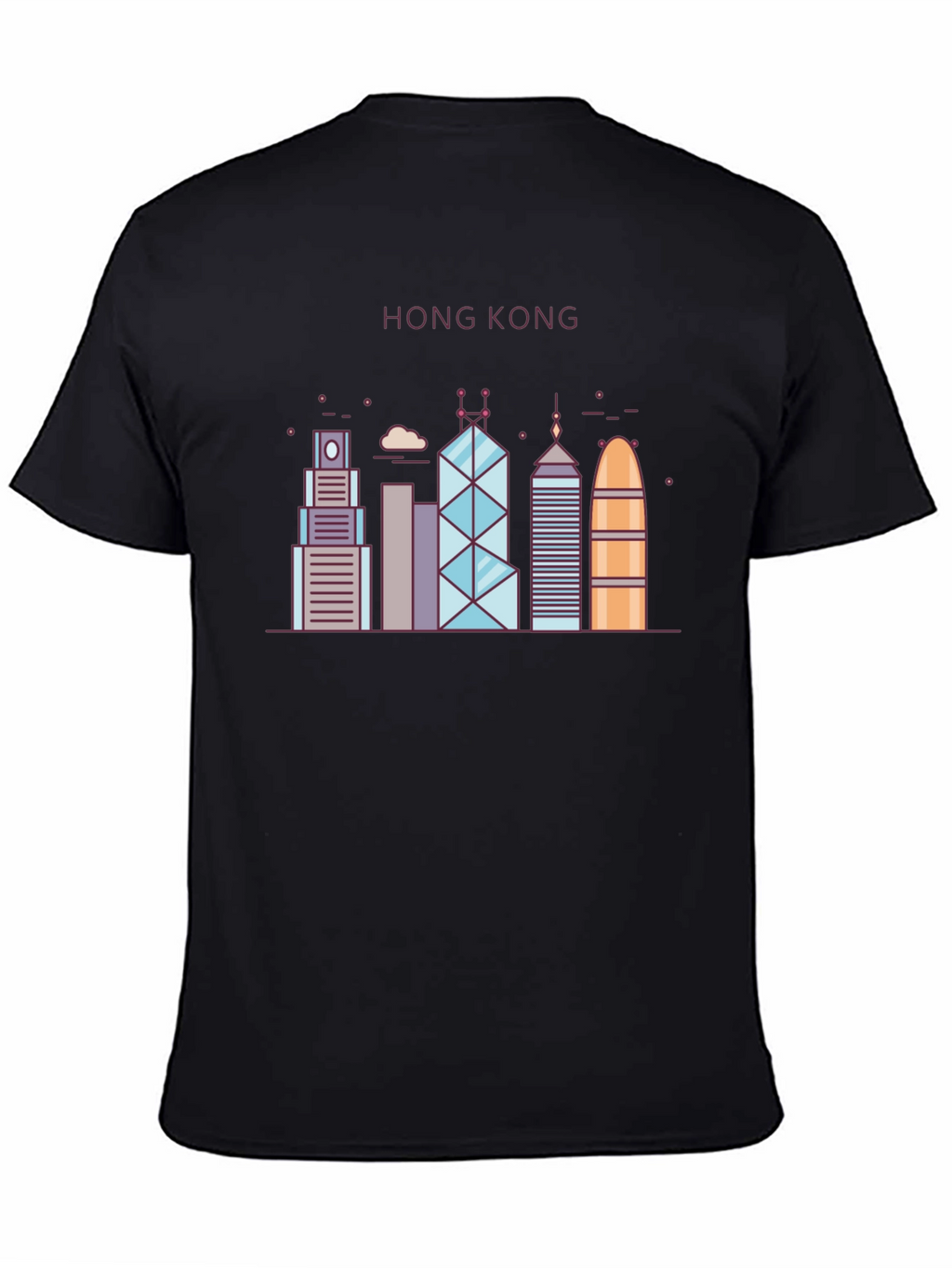 Hong Kong Skyline Graphic Tee - Black Cotton Blend