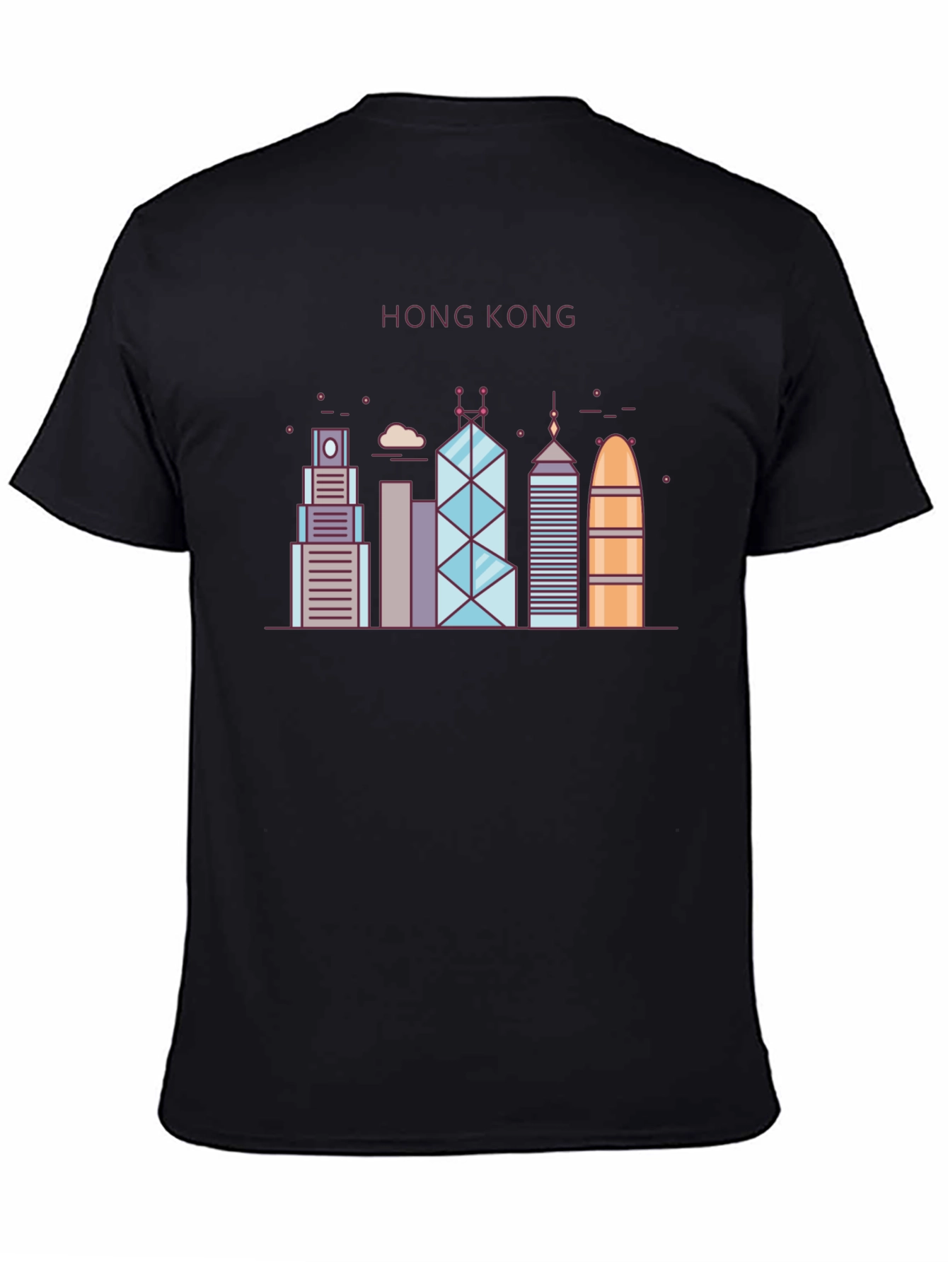 Hong Kong Skyline Graphic Tee - Black Cotton Blend