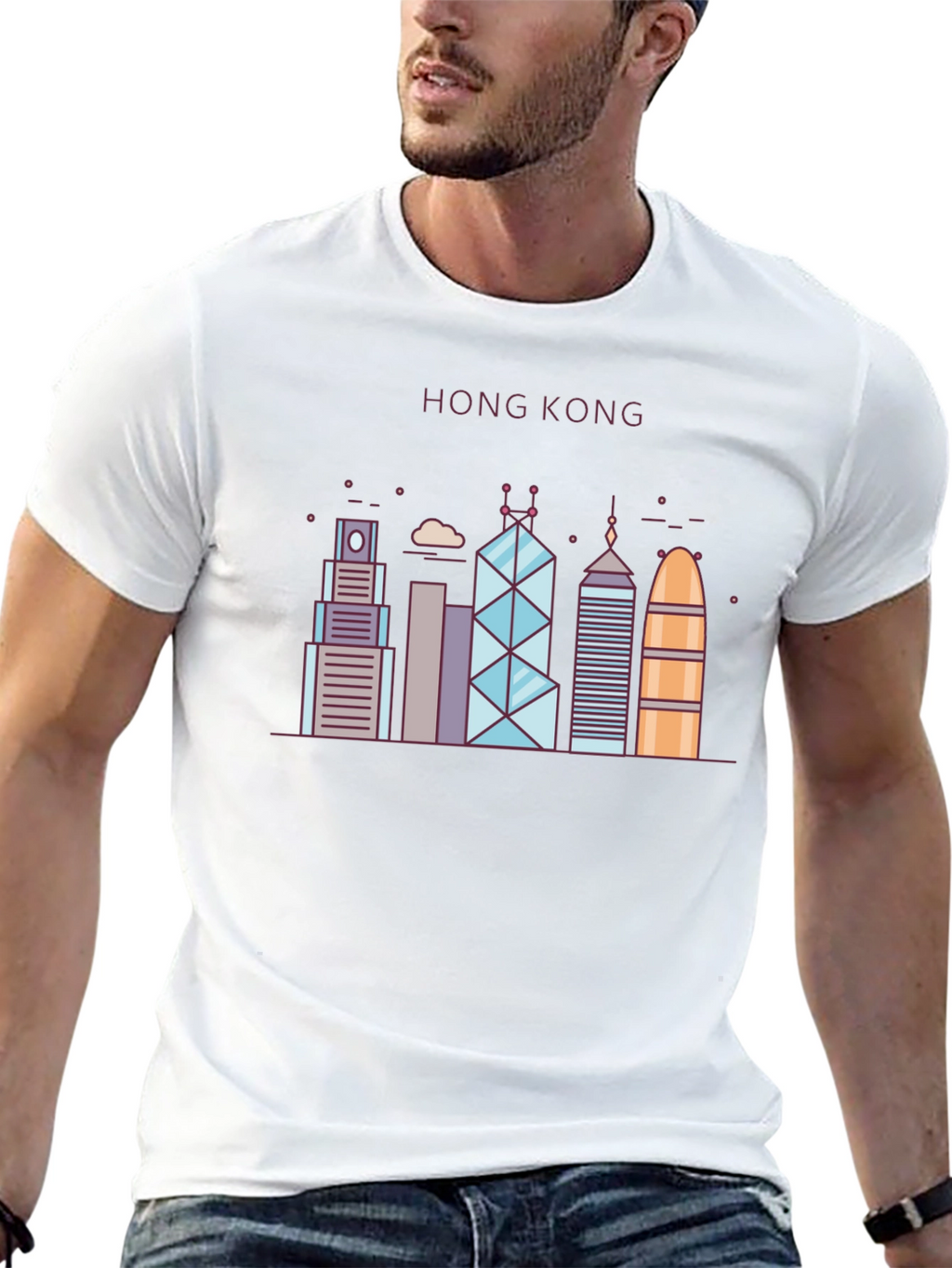 Hong Kong Skyline Graphic Tee - Black Cotton Blend
