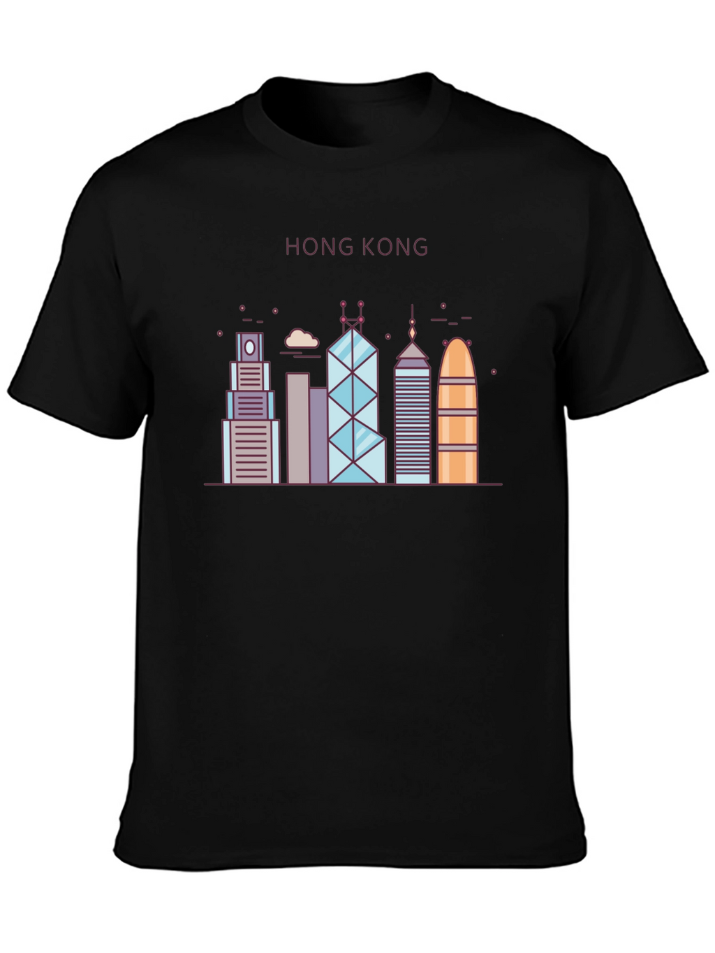 Hong Kong Skyline Graphic Tee - Black Cotton Blend