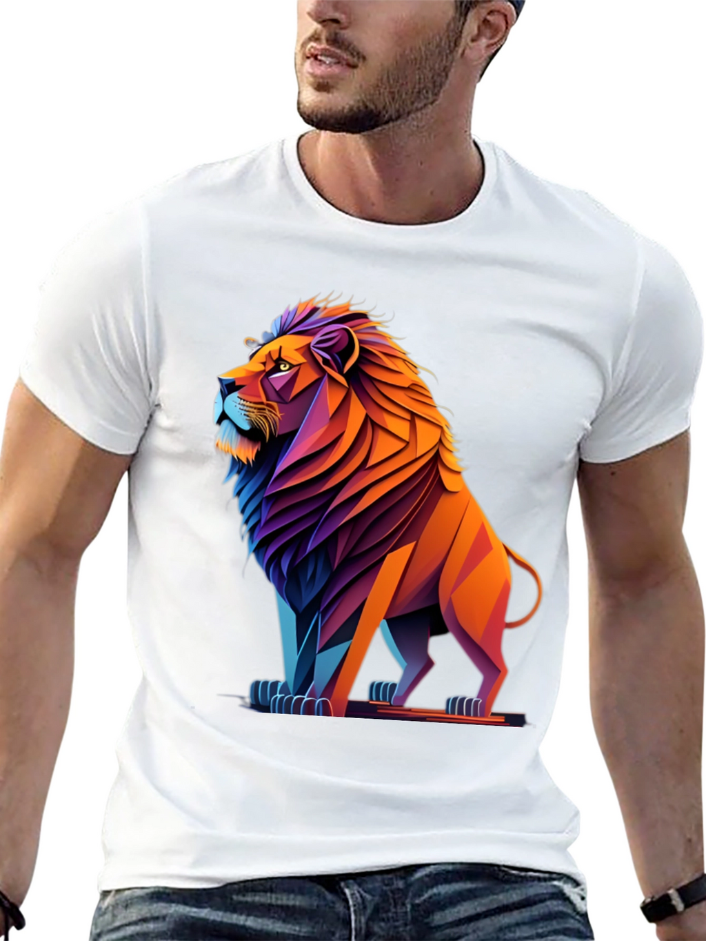 Geometric Lion Graphic Tee - Bold Style