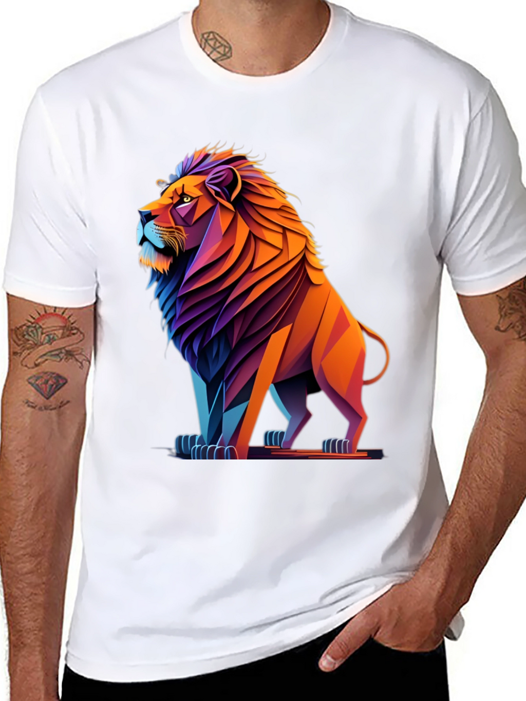 Geometric Lion Graphic Tee - Bold Style