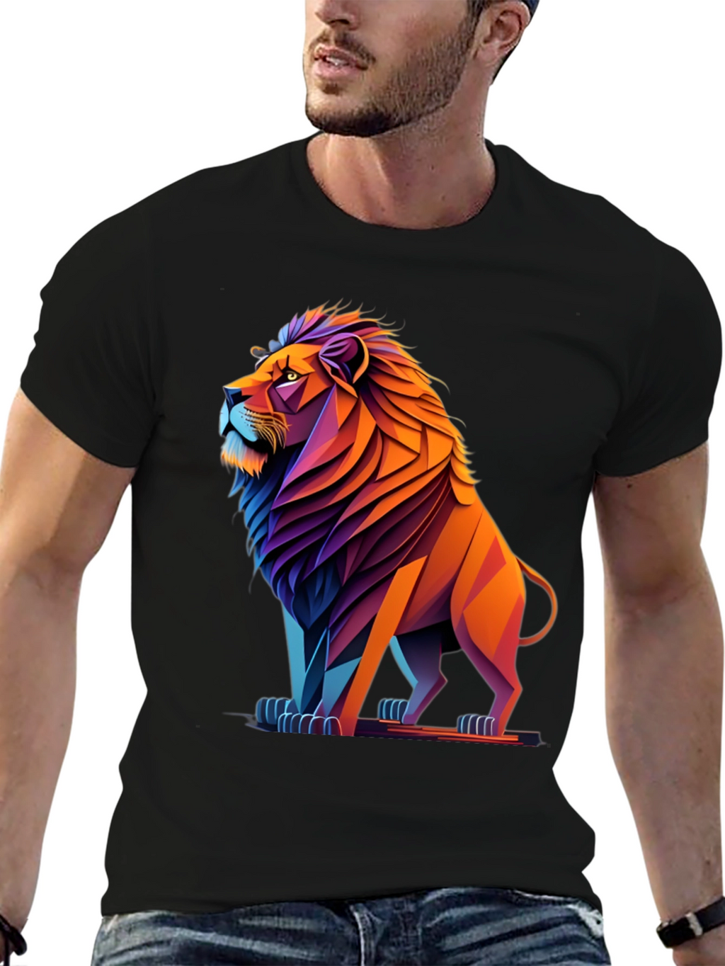 Geometric Lion Graphic Tee - Bold Style