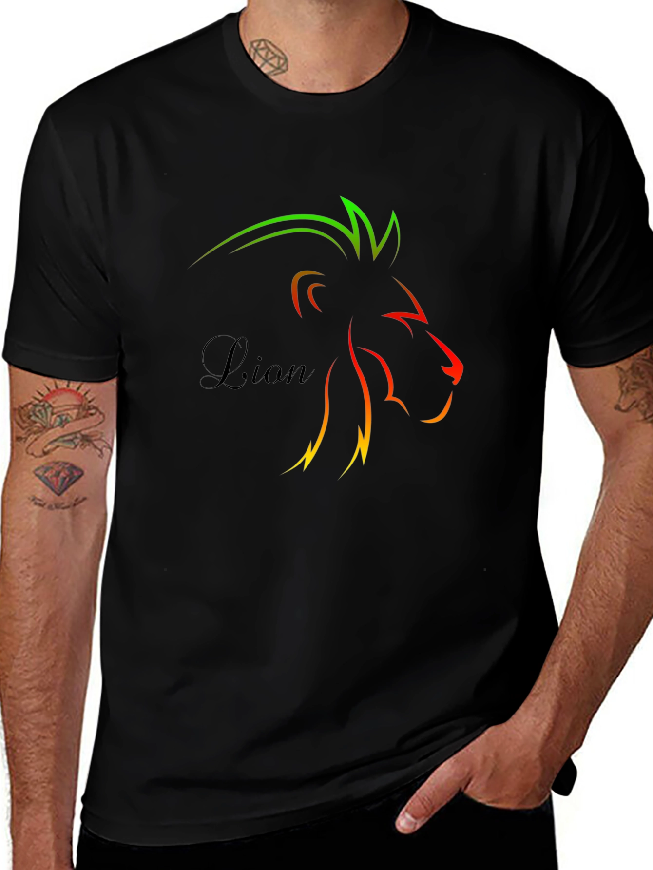 Lion Graphic Black Tee - Stylish Mens T-Shirt