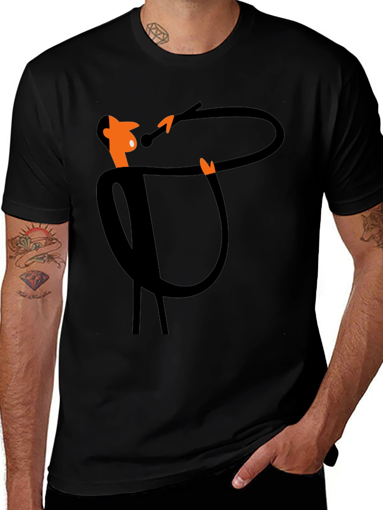 Funky Black T-Shirt with Cartoon Singer