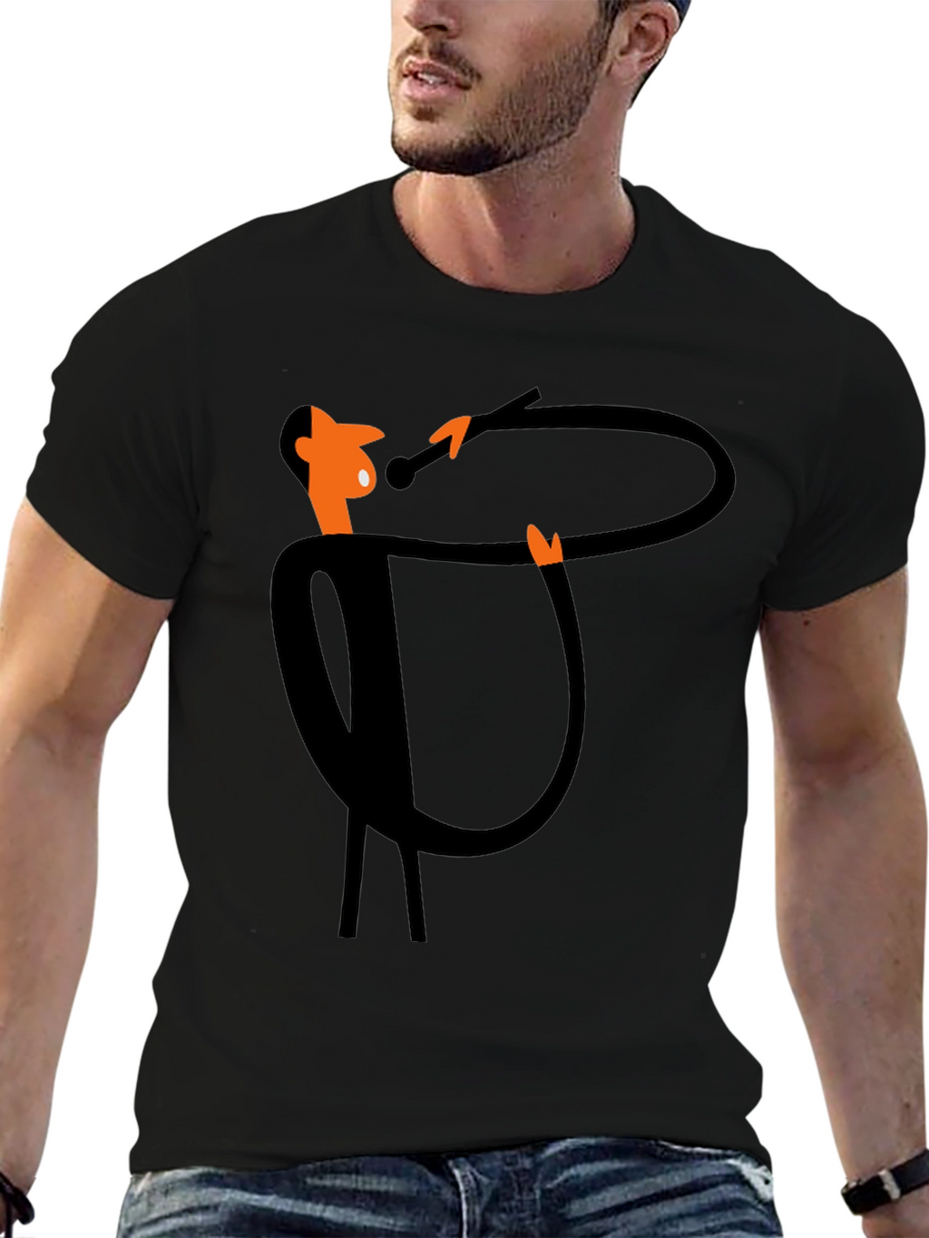 Funky Black T-Shirt with Cartoon Singer